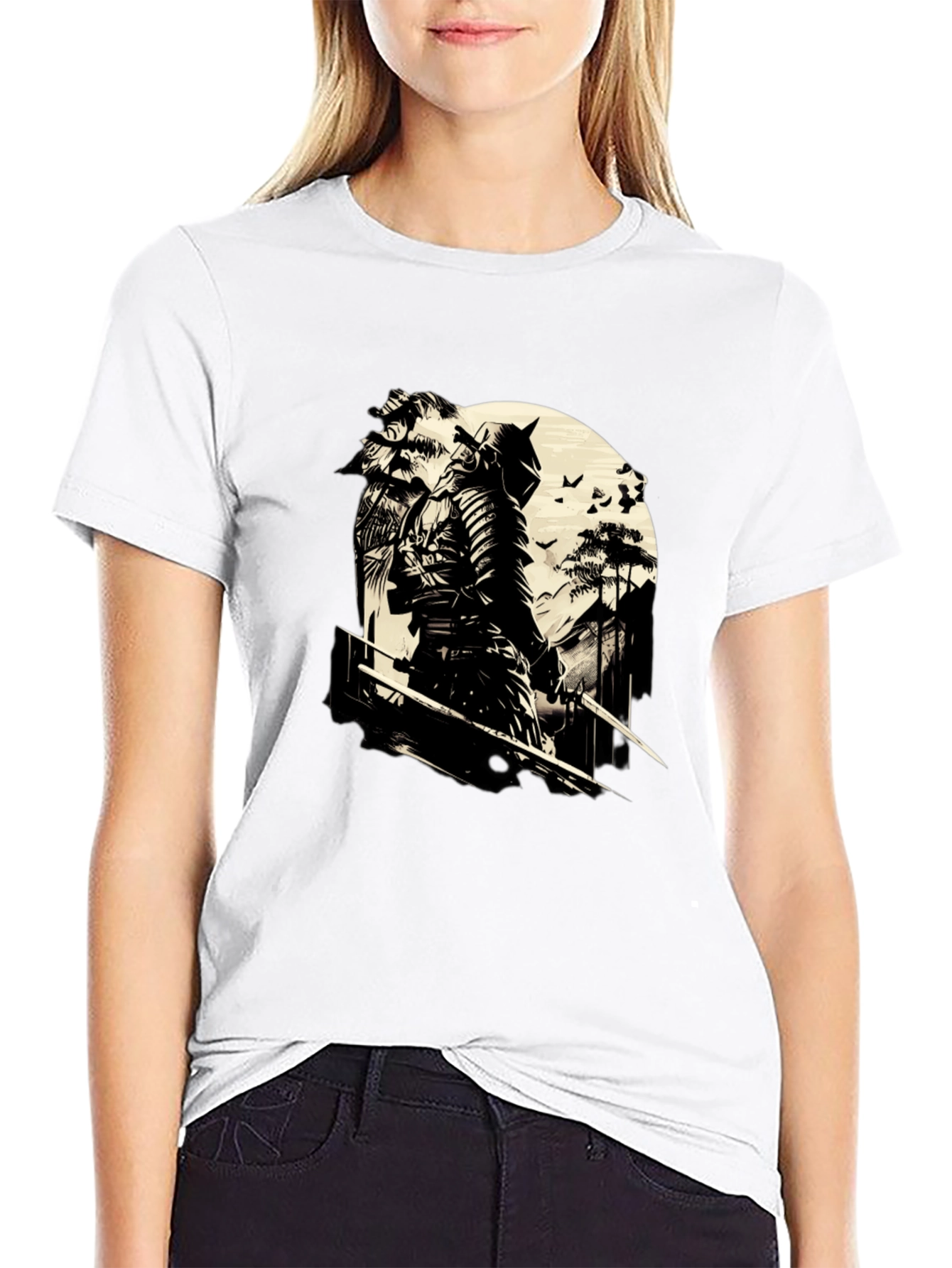 Black Samurai Graphic Print Black T-Shirt view 9