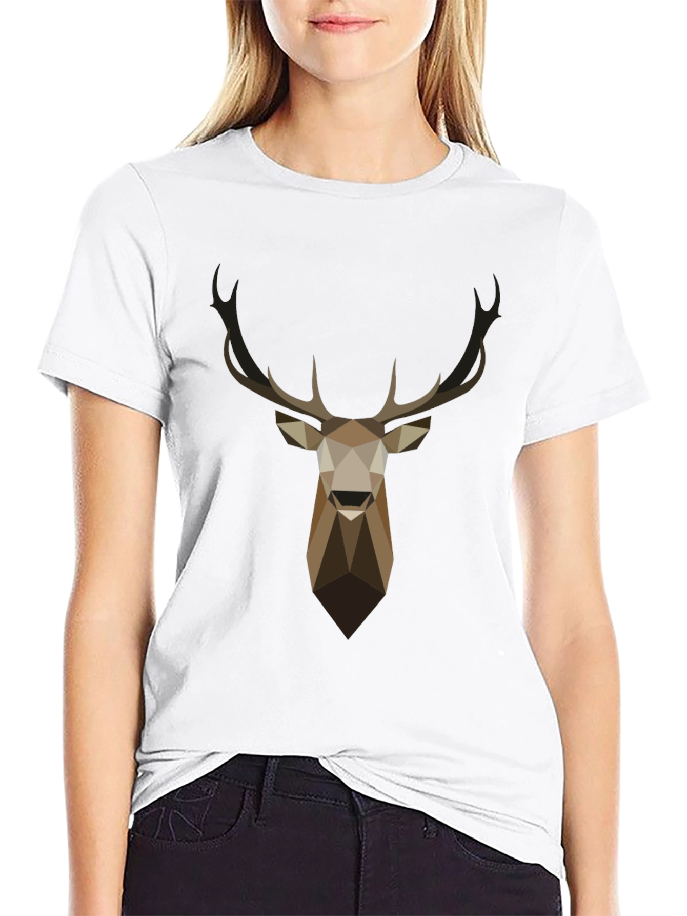 Black Geometric Deer Head Graphic T-Shirt - Black view 9