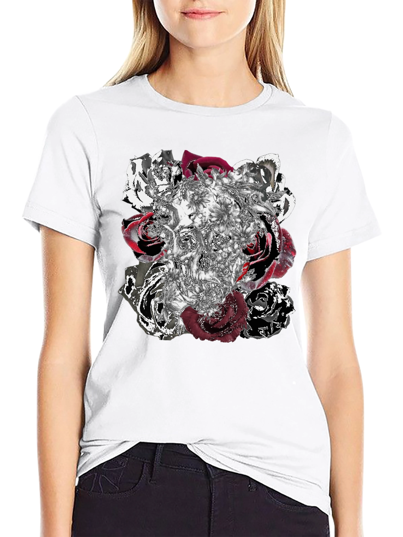 Black Skull Roses Graphic Tee - Unique Design view 9