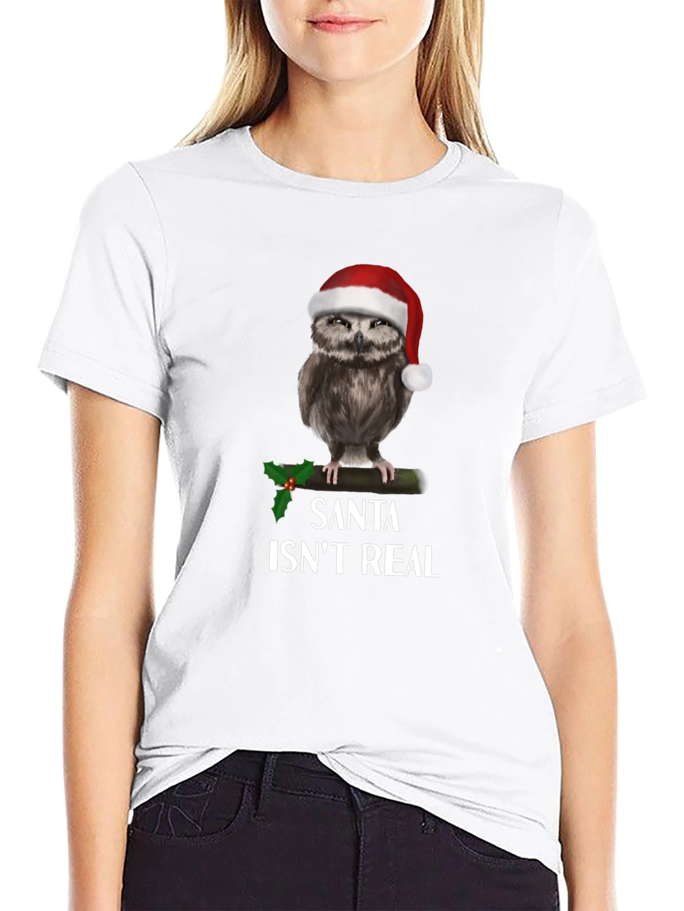 Black Santa Isn't Real Owl Christmas T-Shirt view 9