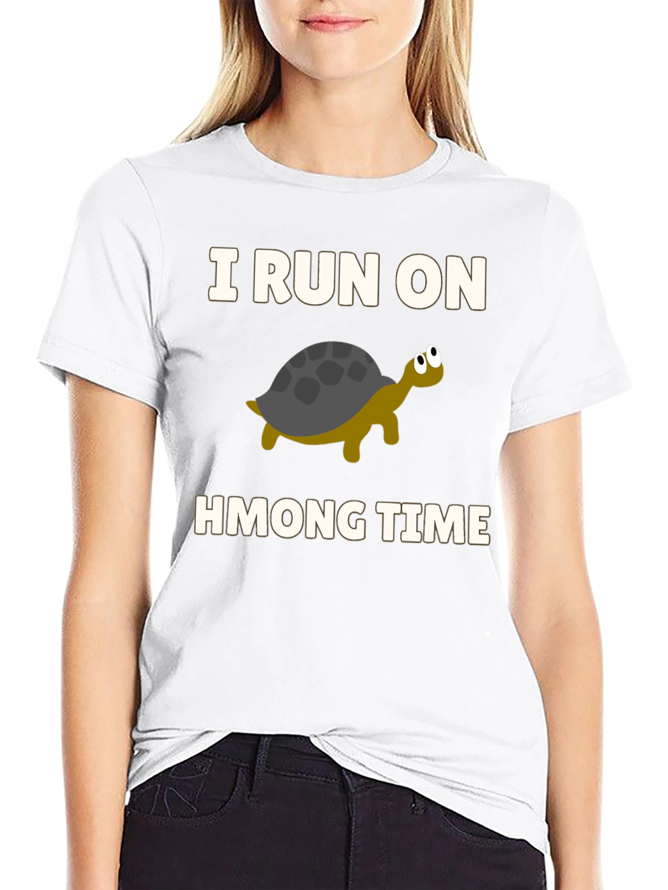 Black I Run on Hmong Time Turtle T-Shirt view 9