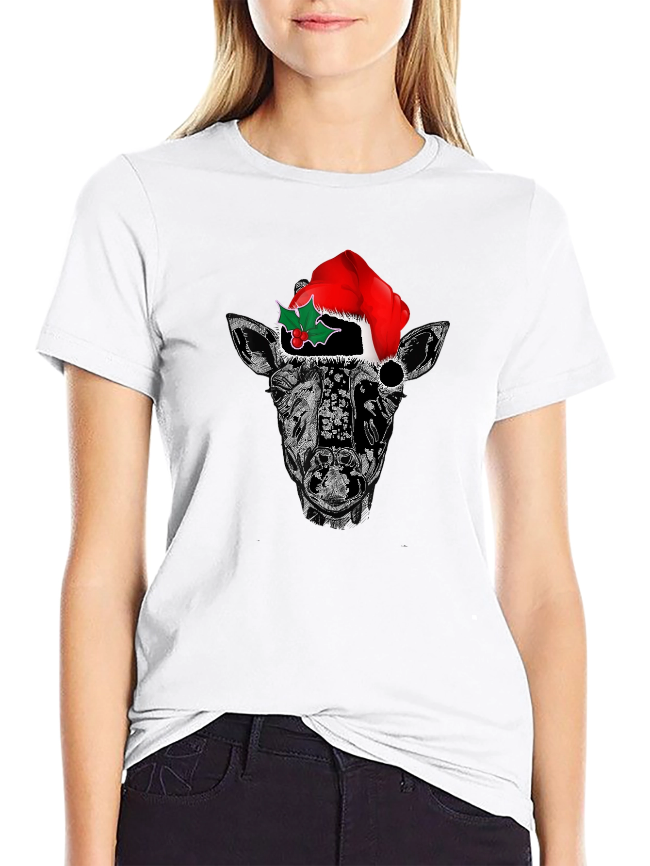 Black Giraffe Christmas T-Shirt - Holiday Festive Tee view 9