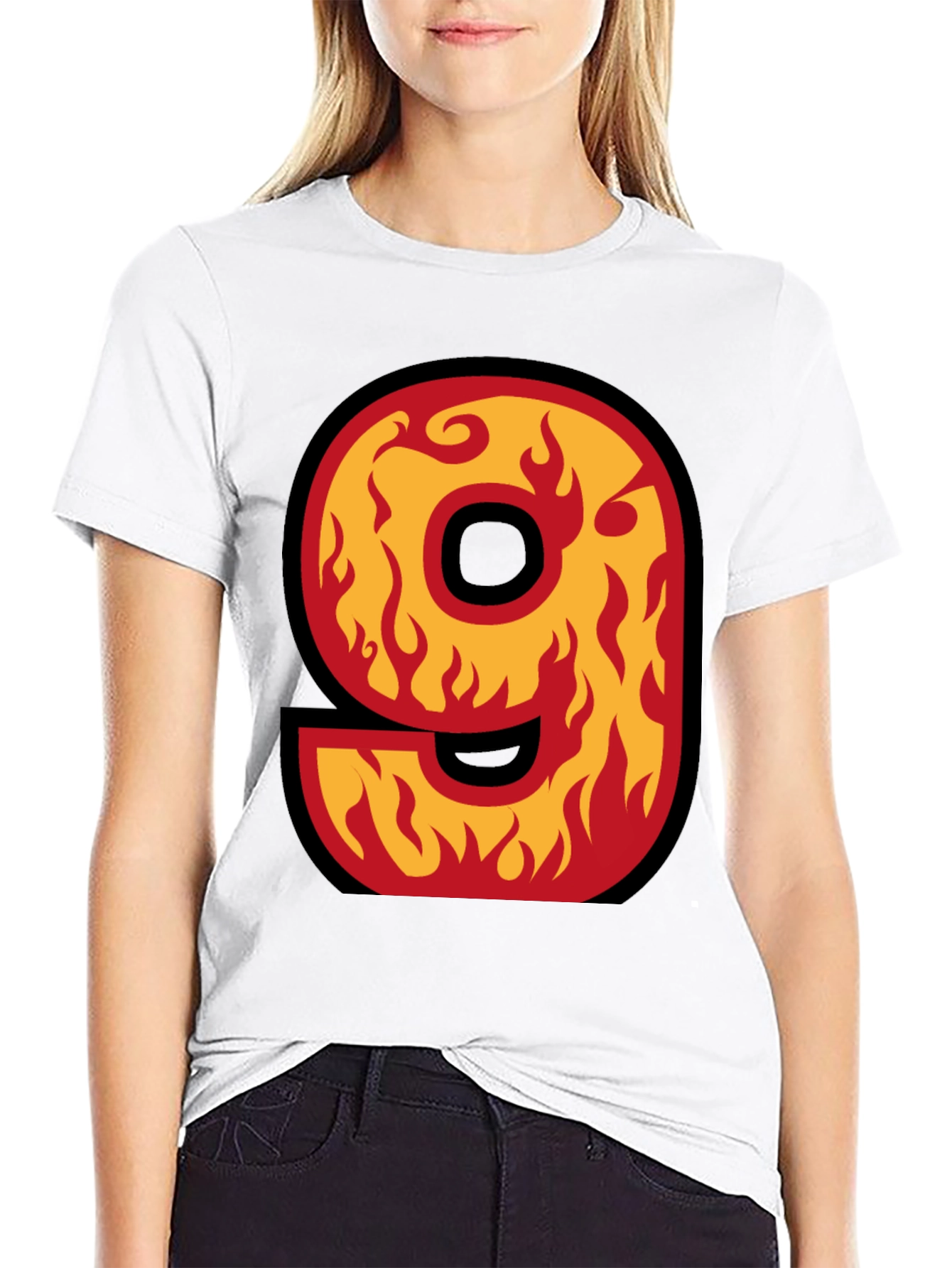 Black Fiery Number 9 T-Shirt - Bold Graphic Tee view 9
