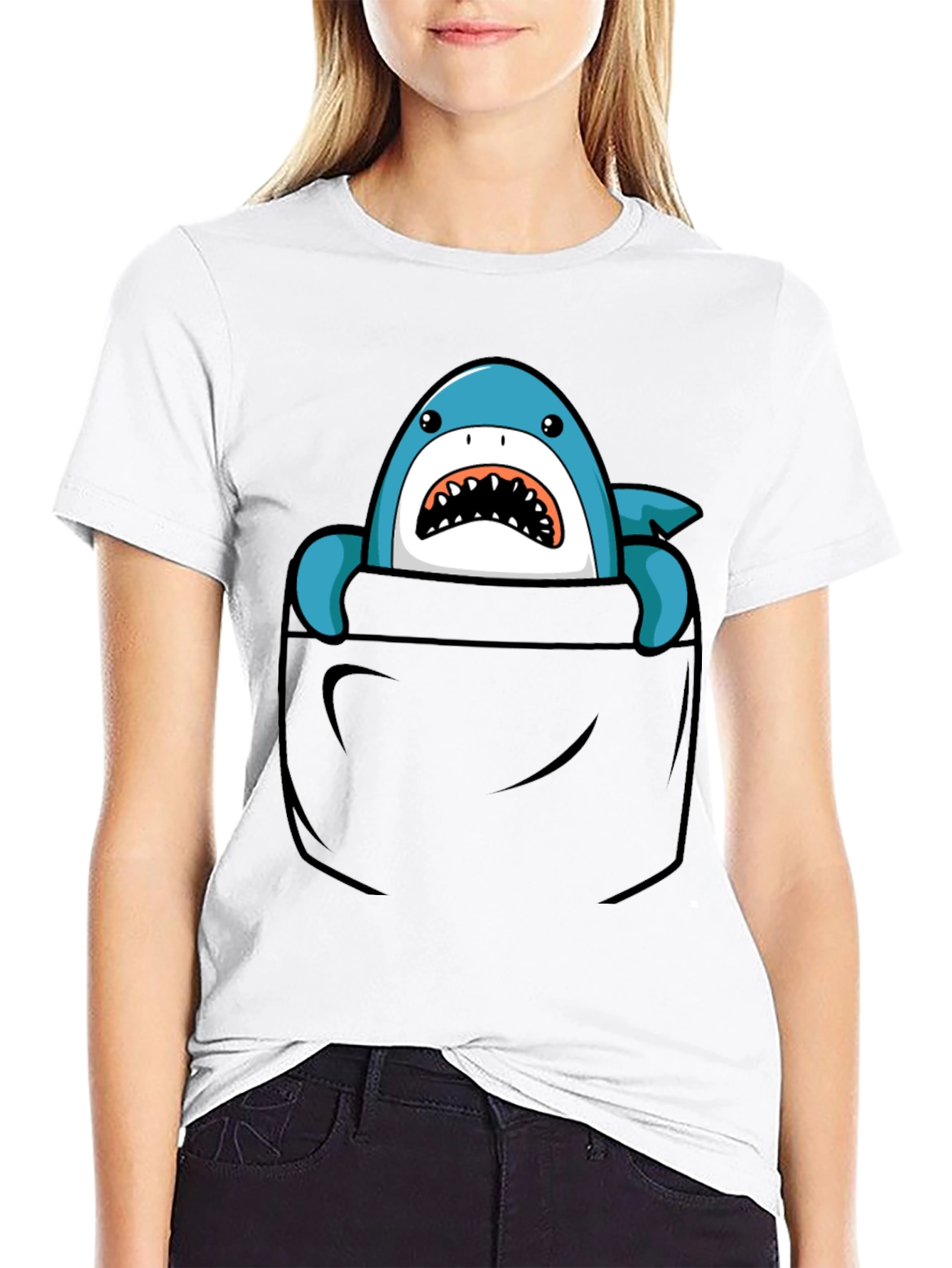 Black Shark Pocket T-Shirt - Fun Graphic Tee for Men view 9