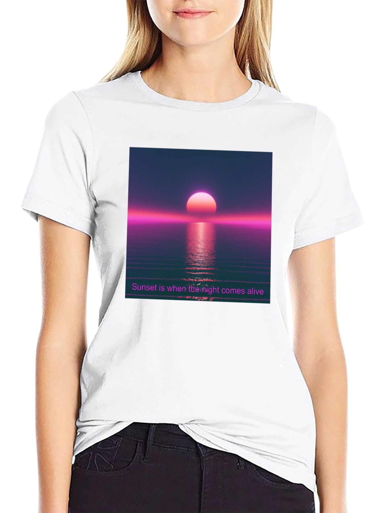 Black Sunset Aesthetic T-Shirt - Night Comes Alive Tee view 9