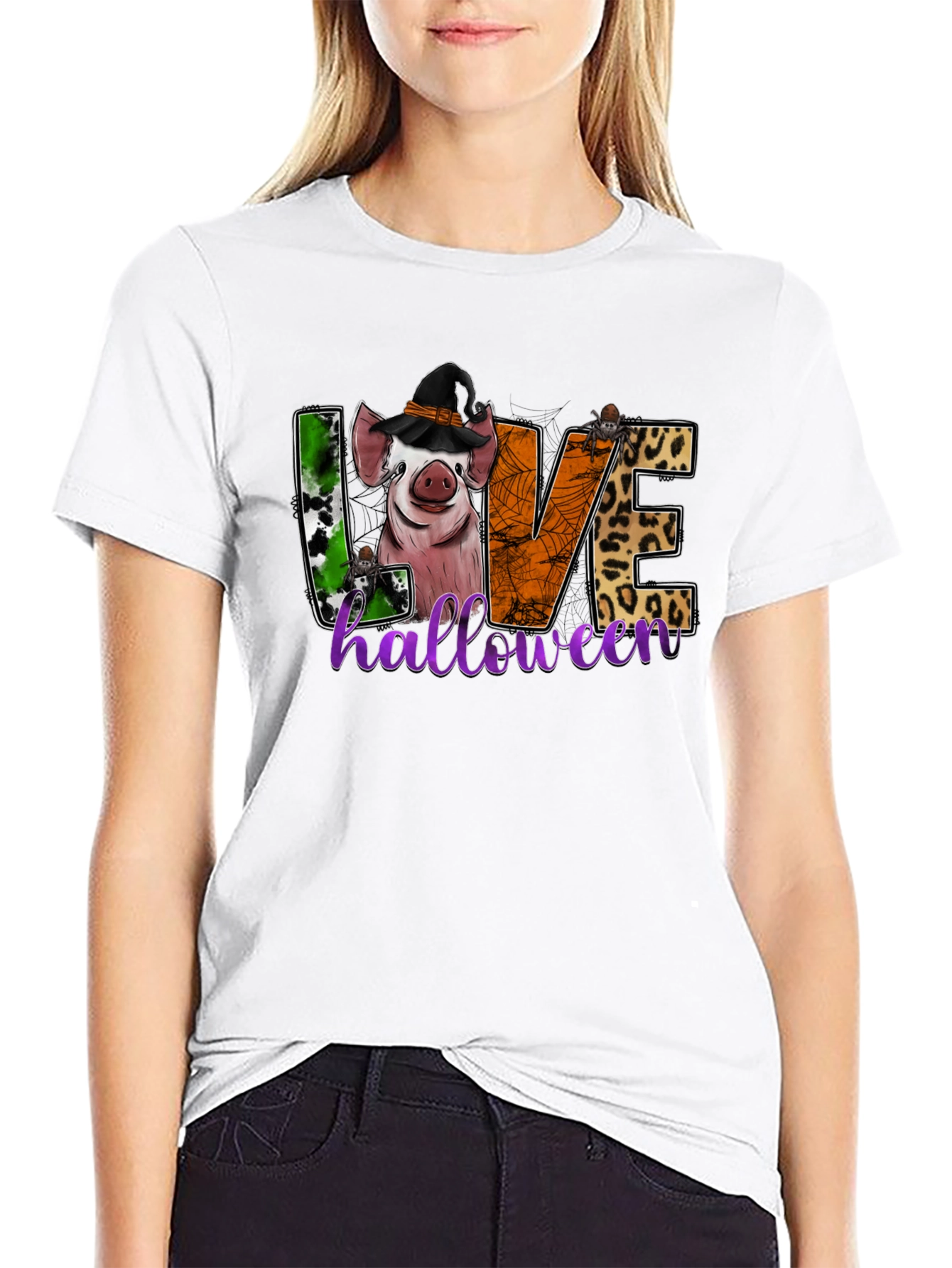 Black Halloween Pig Graphic T-Shirt view 9