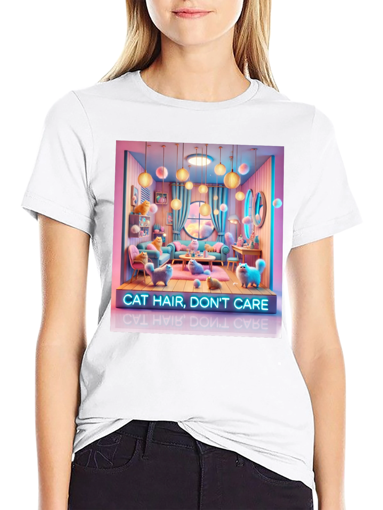 Black Cat Hair Don't Care Graphic Tee - Unisex view 9