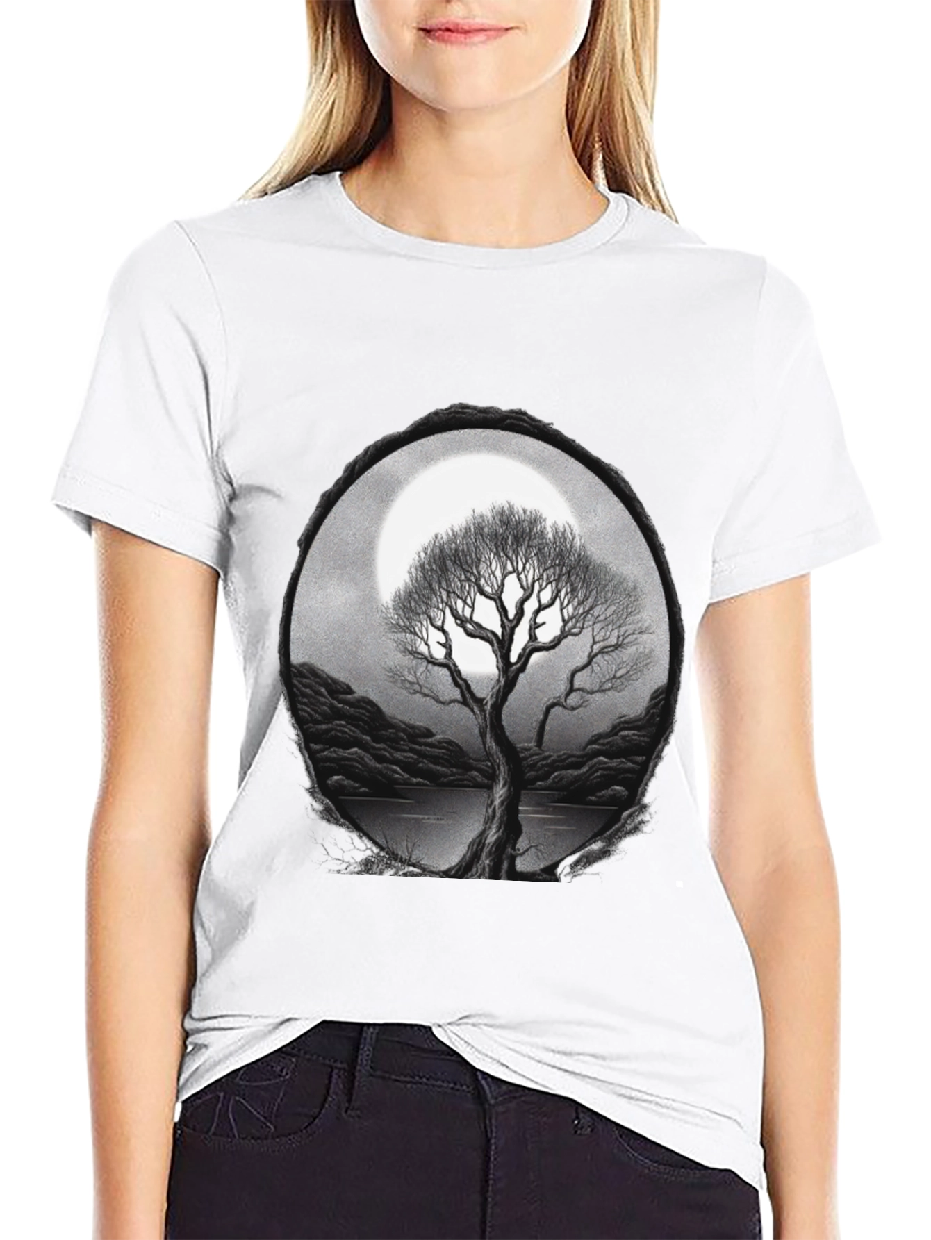 Black Moonlit Tree Graphic Tee - Unisex view 9
