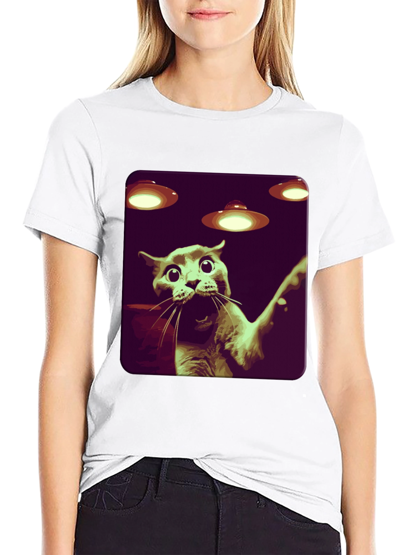 Black Alien Cat Abduction Graphic Tee - Black view 9