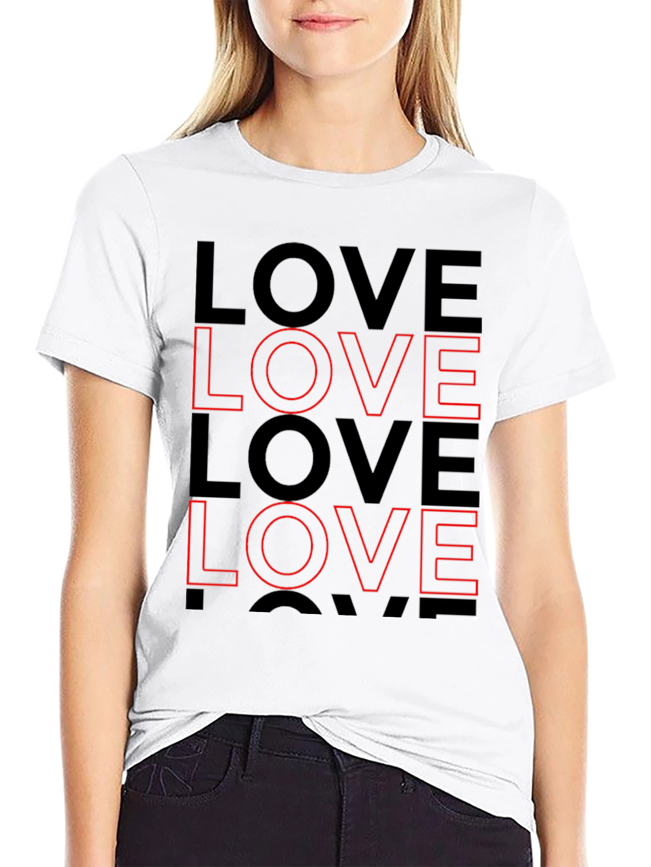 Black LOVE Graphic Print Black T-Shirt view 9
