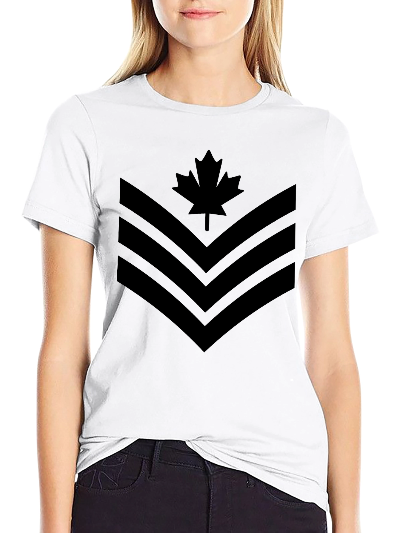 Black Canadian Maple Leaf Chevron Graphic T-Shirt view 9