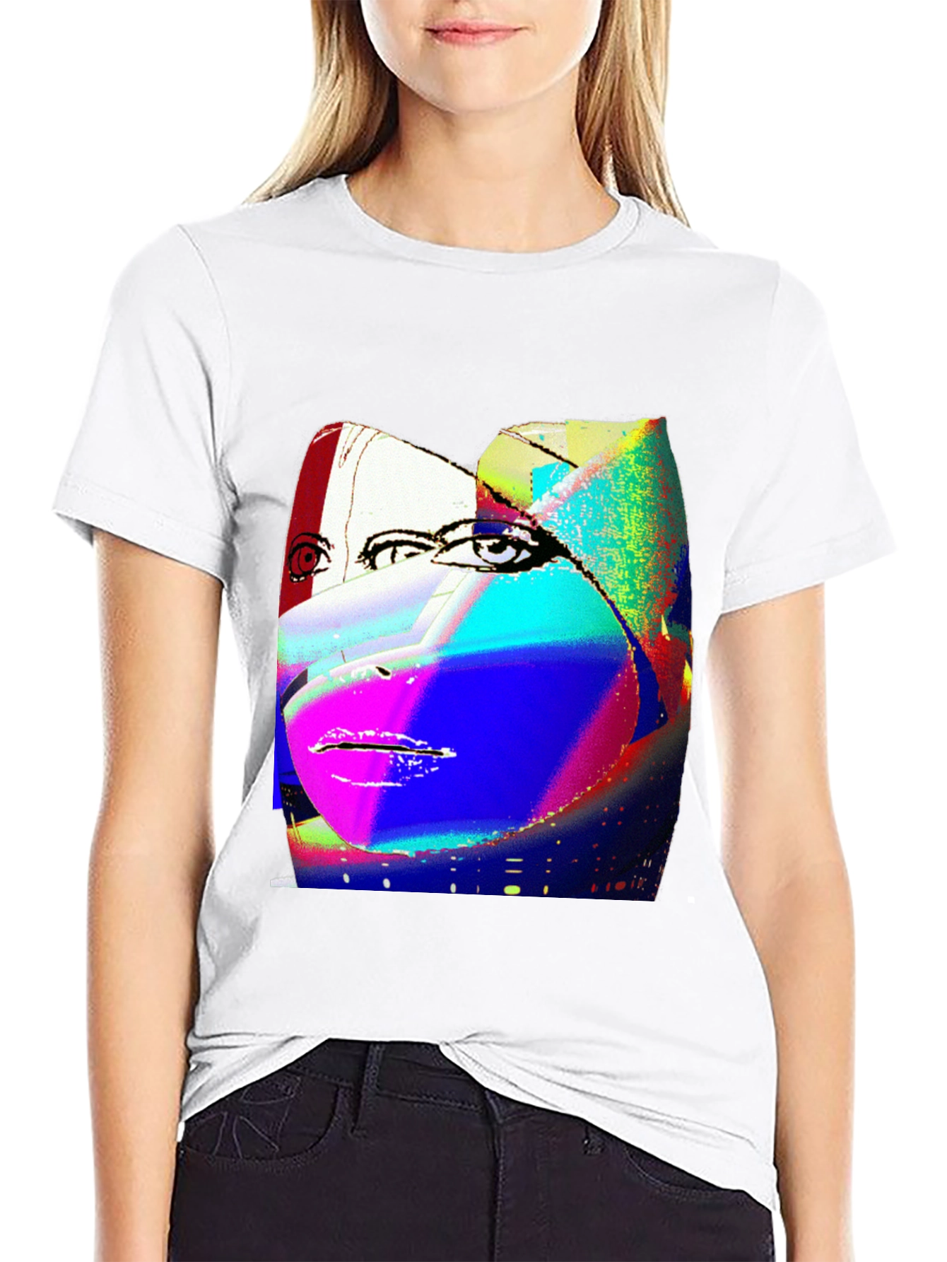 Black Abstract Face Graphic Black Tee view 9
