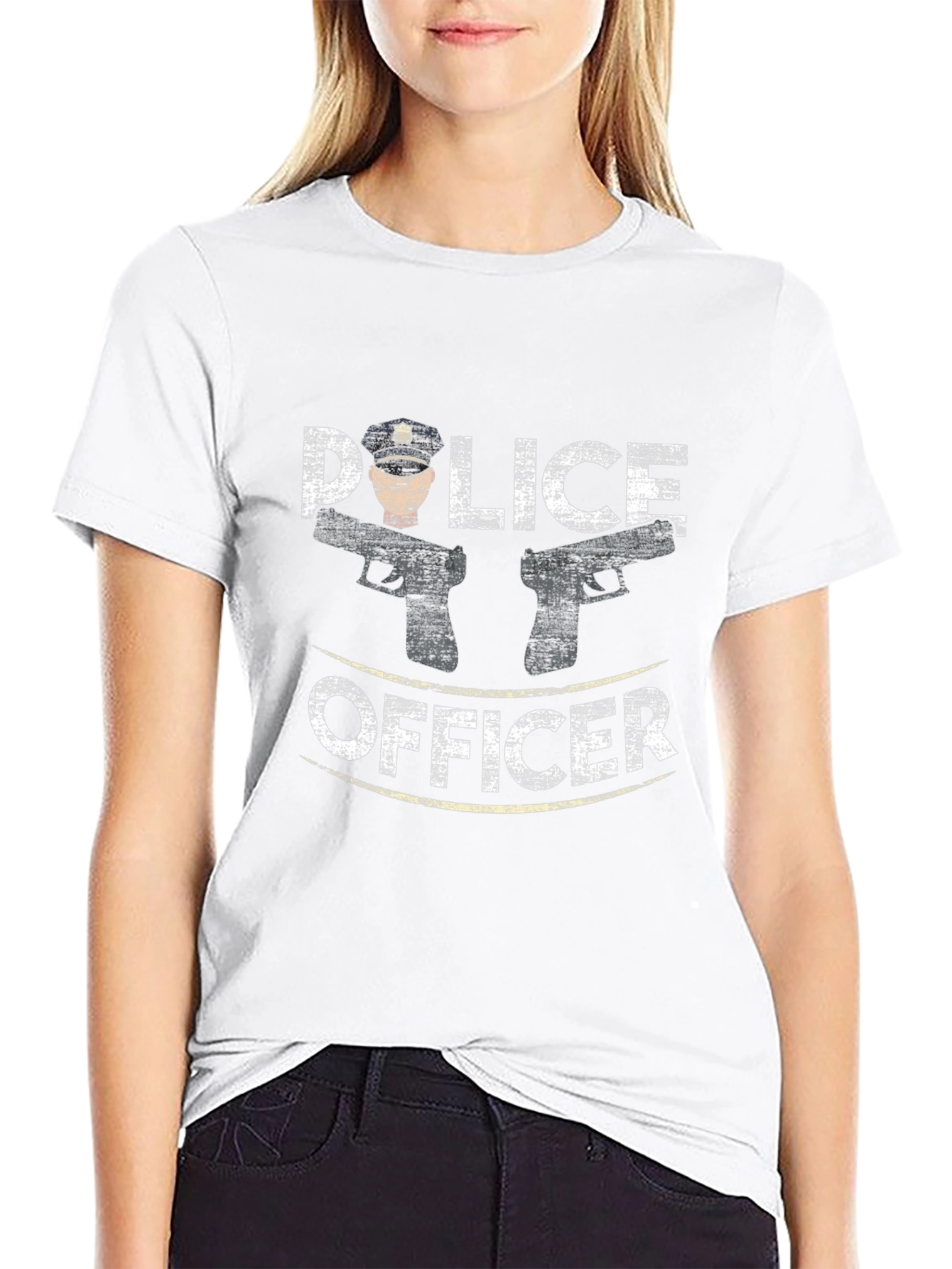 Police Officer Graphic Tee - Black Cotton T-Shirt - 9