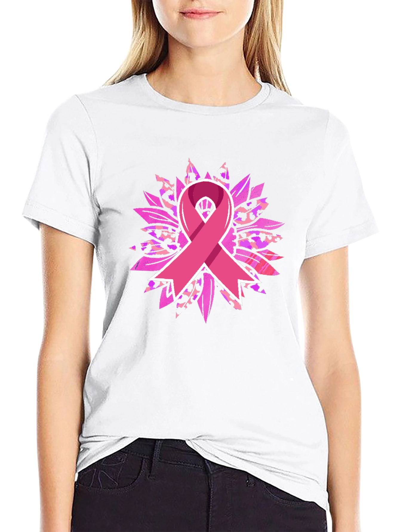 Breast Cancer Awareness Ribbon Sunflower Graphic Tee - 9