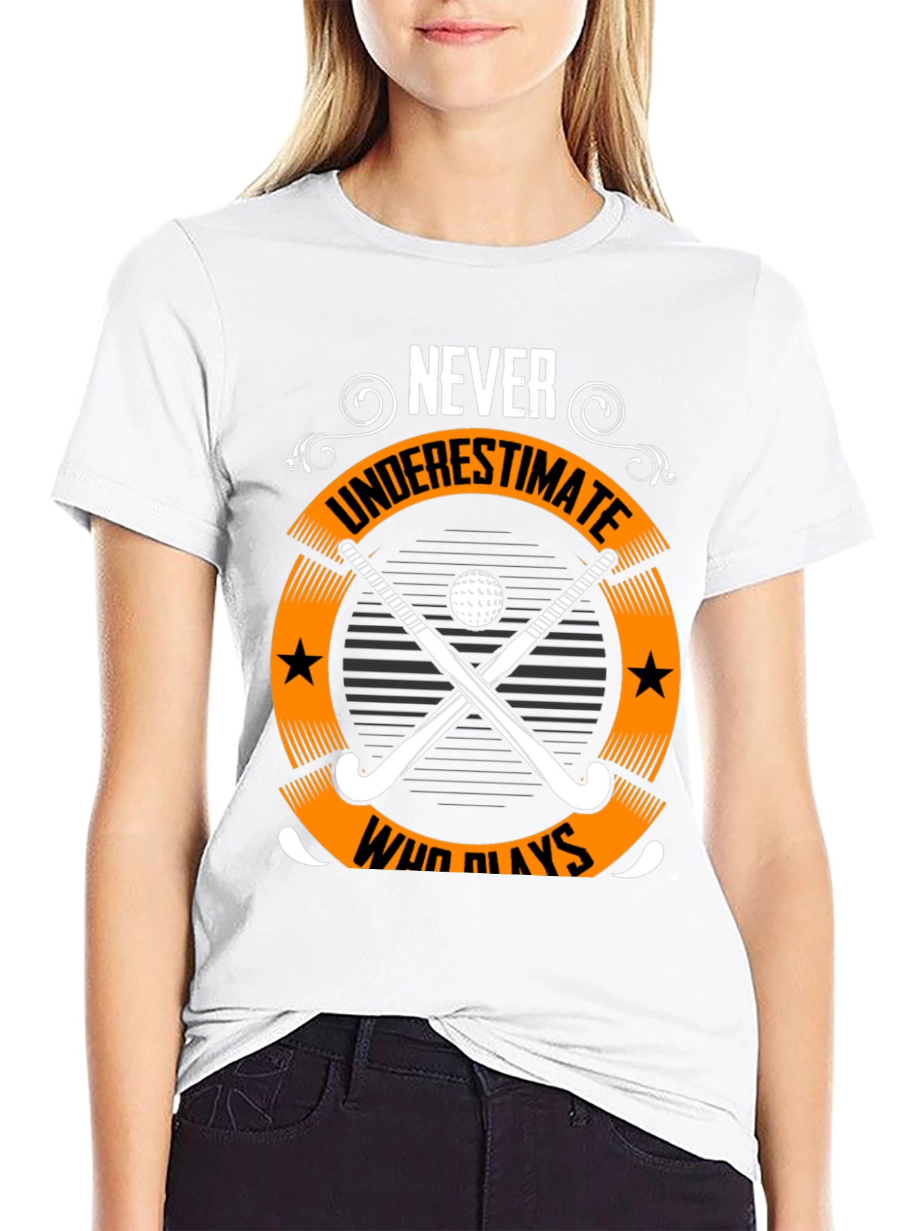 Black Never Underestimate Who Plays Hockey Graphic Tee view 9