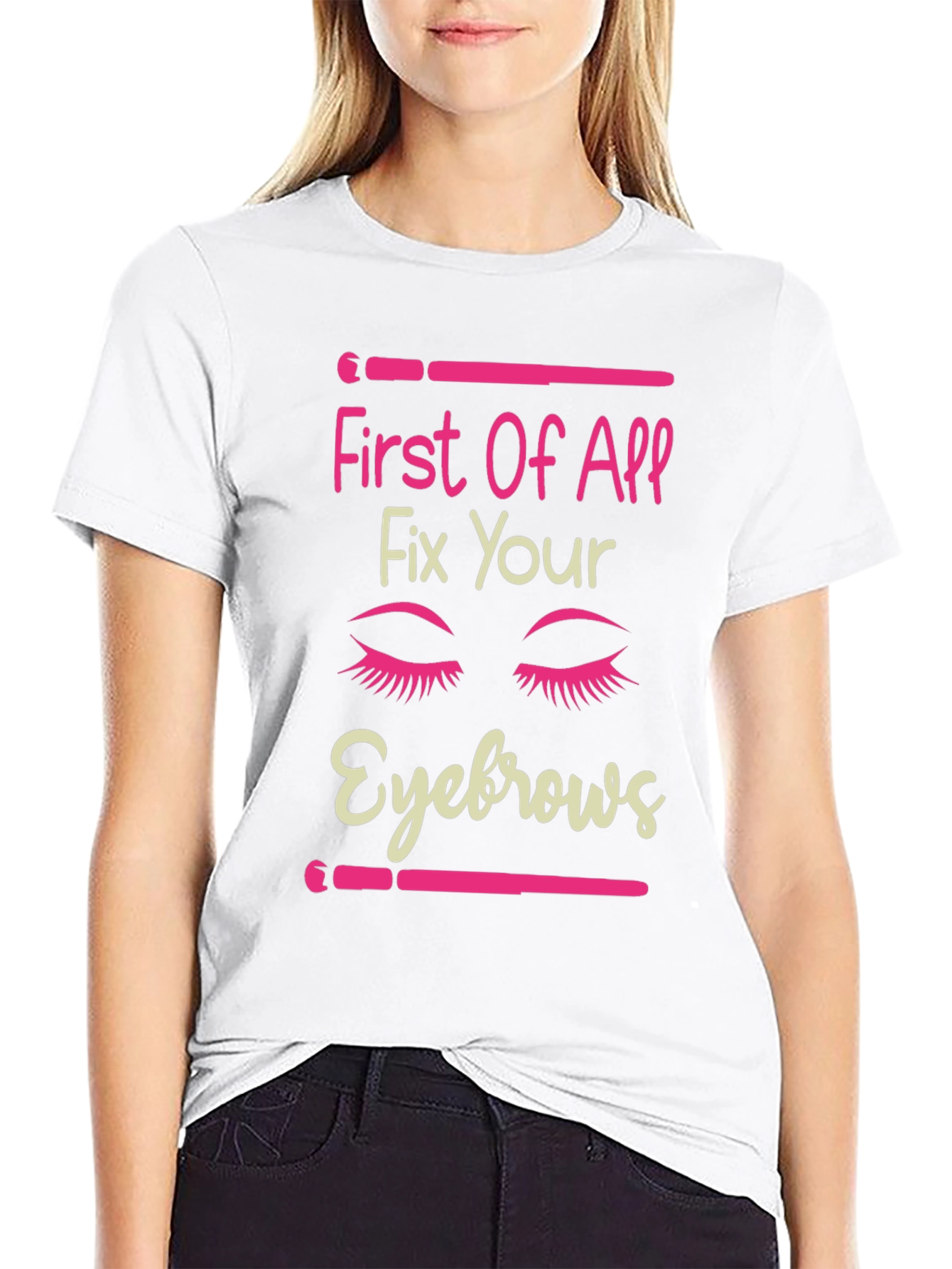 Black Fix Your Eyebrows Graphic T-Shirt - Funny Makeup Tee view 9