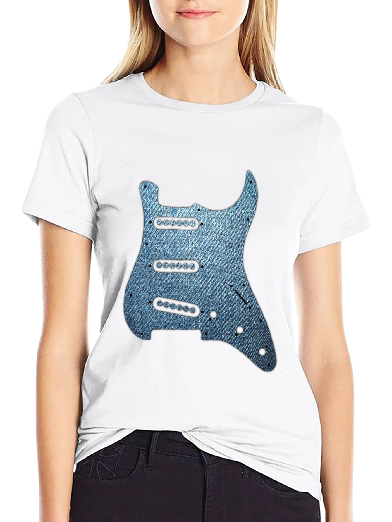 Black Guitar Pickguard Denim T-Shirt view 9