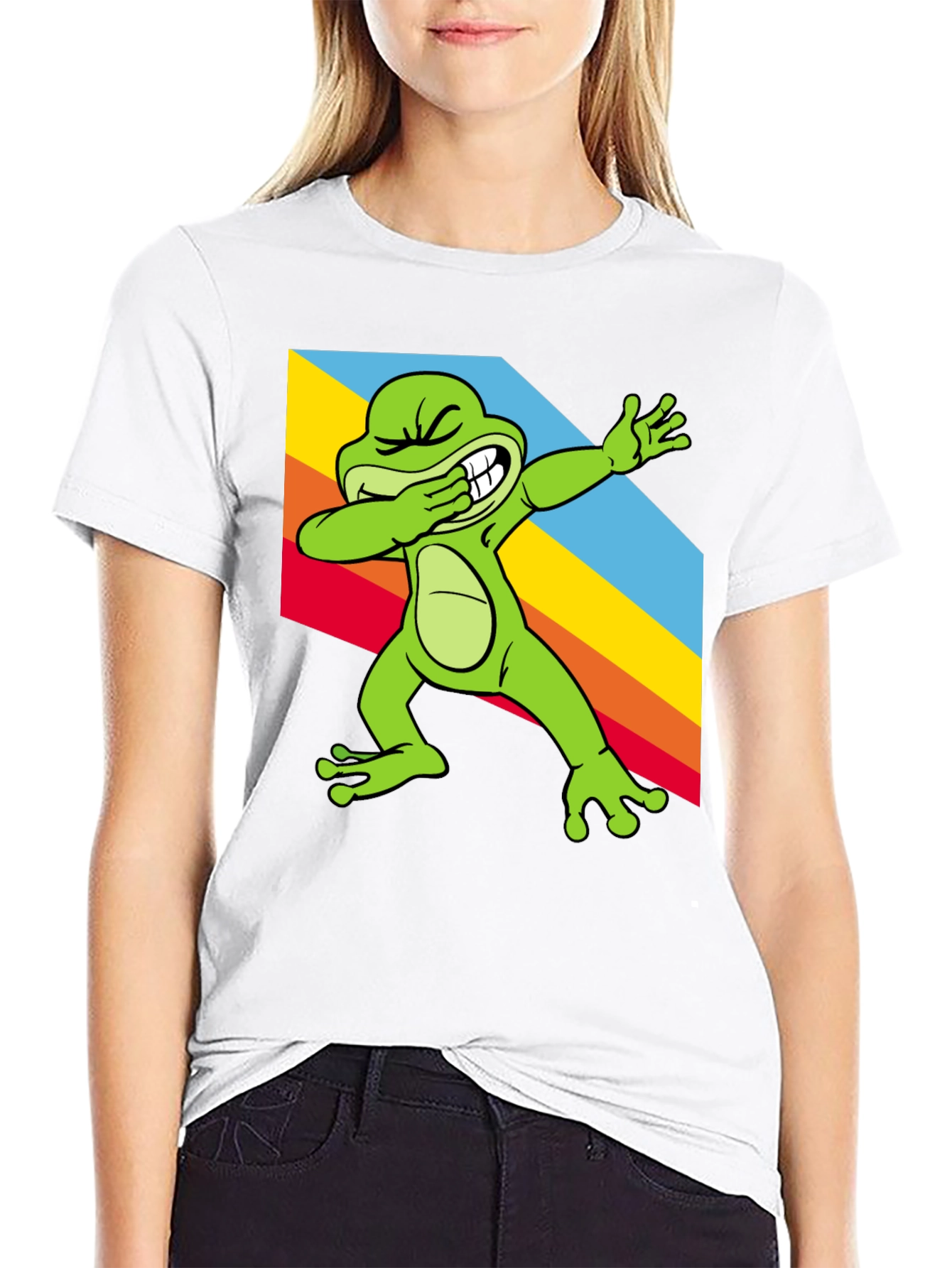 Black Dabbing Frog Tee - Rainbow Dab Cool Graphic T-Shirt view 9