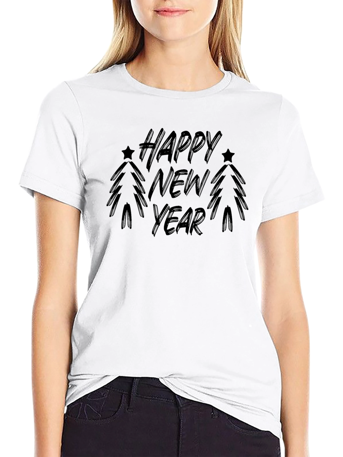 Black Happy New Year Black T-Shirt Festive Holiday Tee view 9