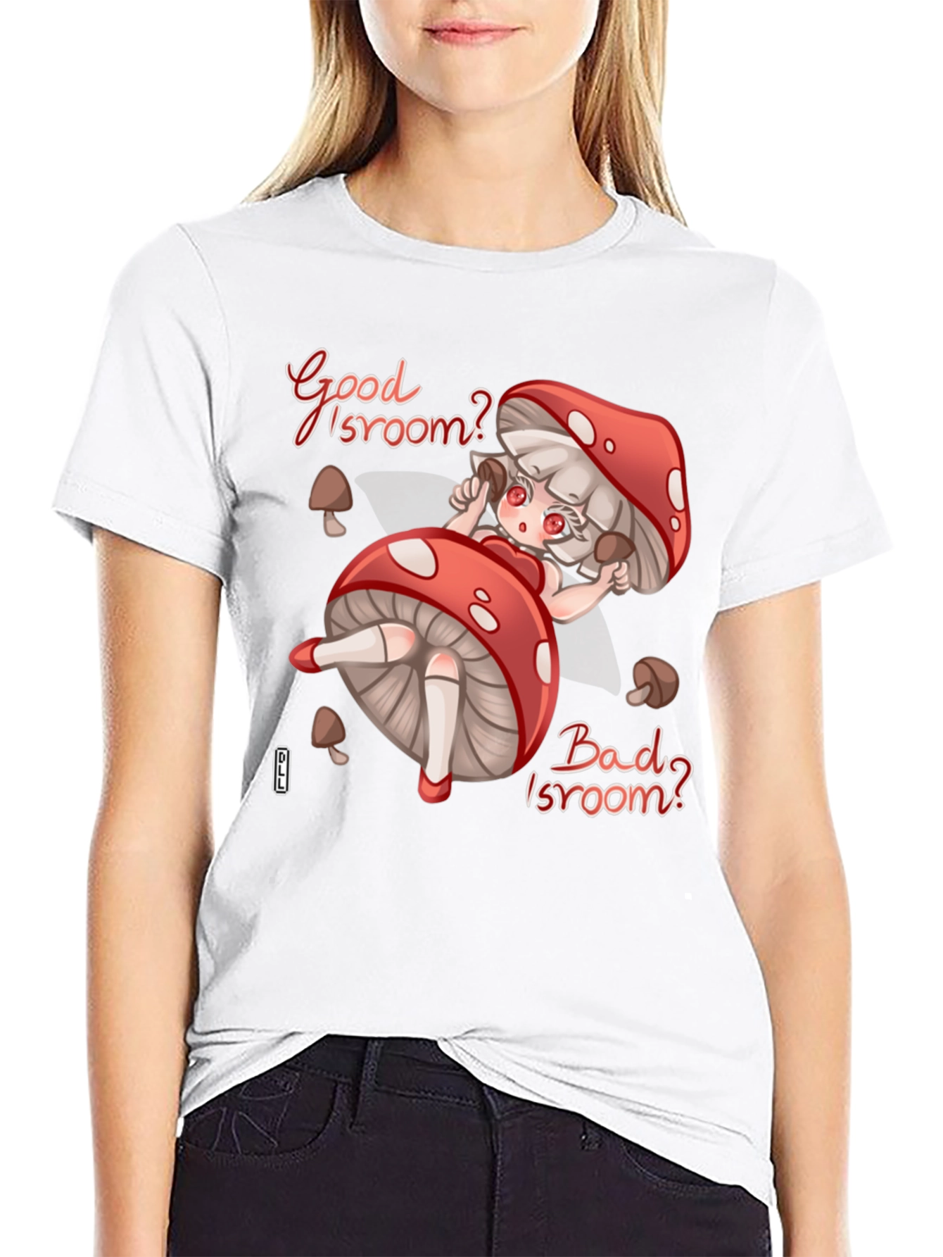 Black Good Isroom? T-Shirt - Funny Mushroom Girl Tee view 9