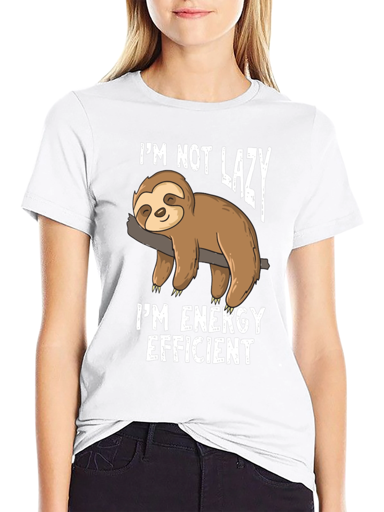 Black Funny Sloth Energy Efficient Graphic T-Shirt view 9