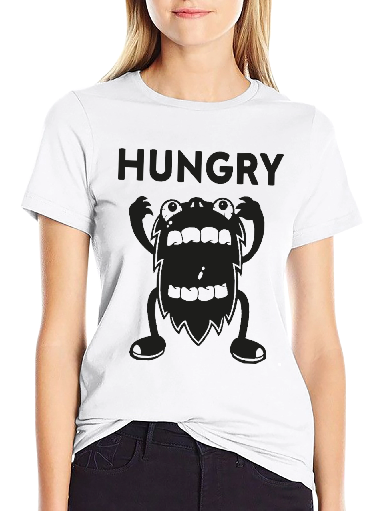 Black Hungry Monster Graphic Black T-Shirt view 9