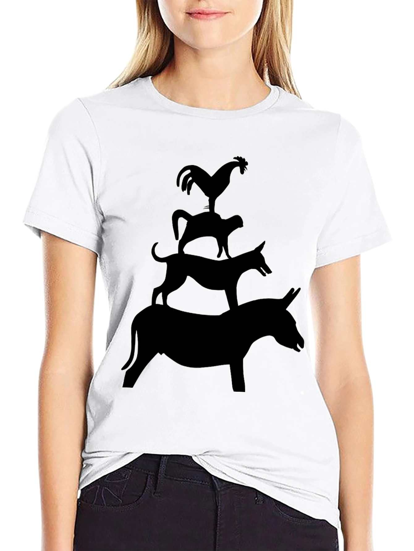 Black Stacked Animal Silhouette Graphic Tee view 9