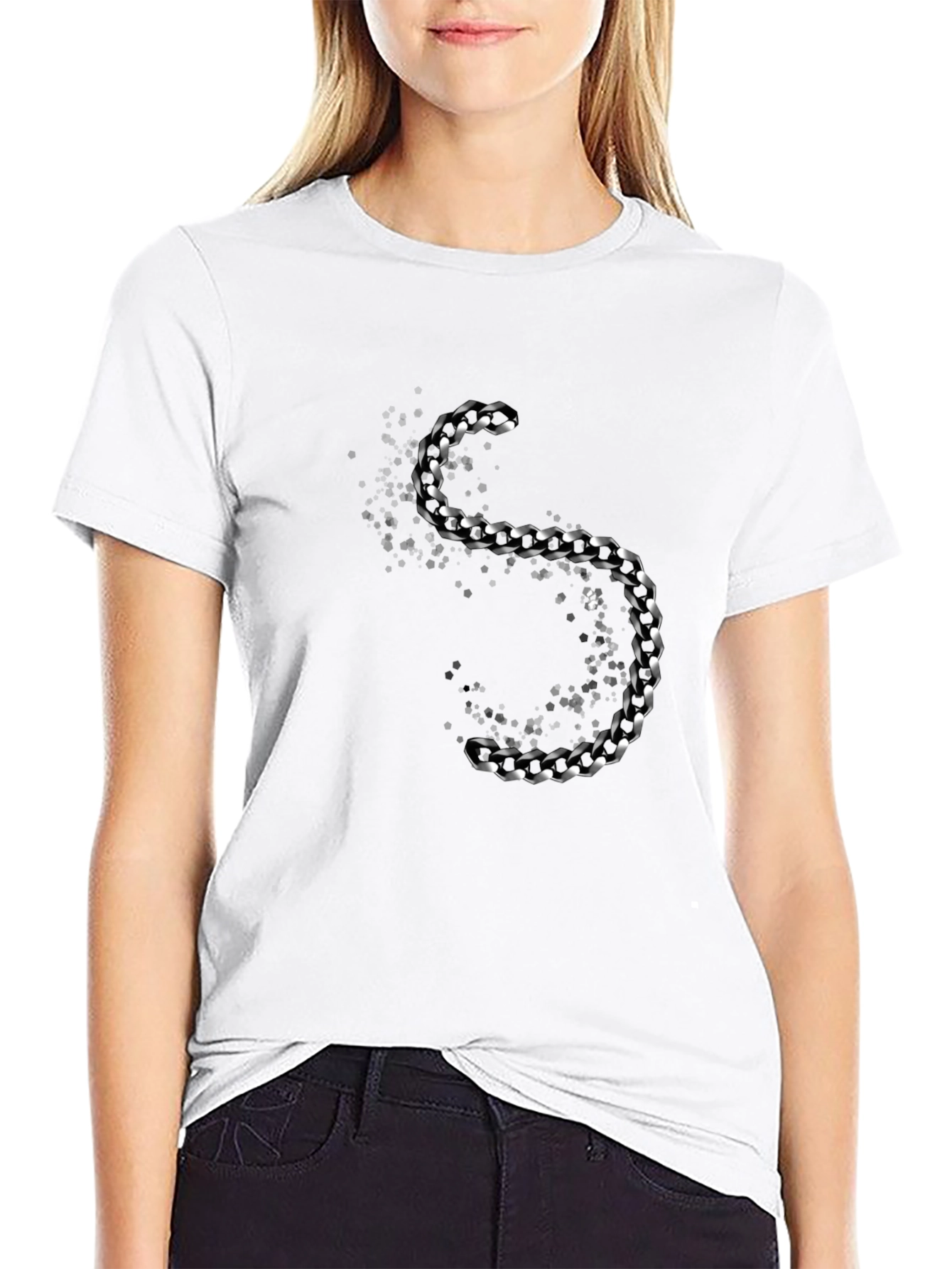 Black Stylish Black T-Shirt with Silver Chain Design view 9