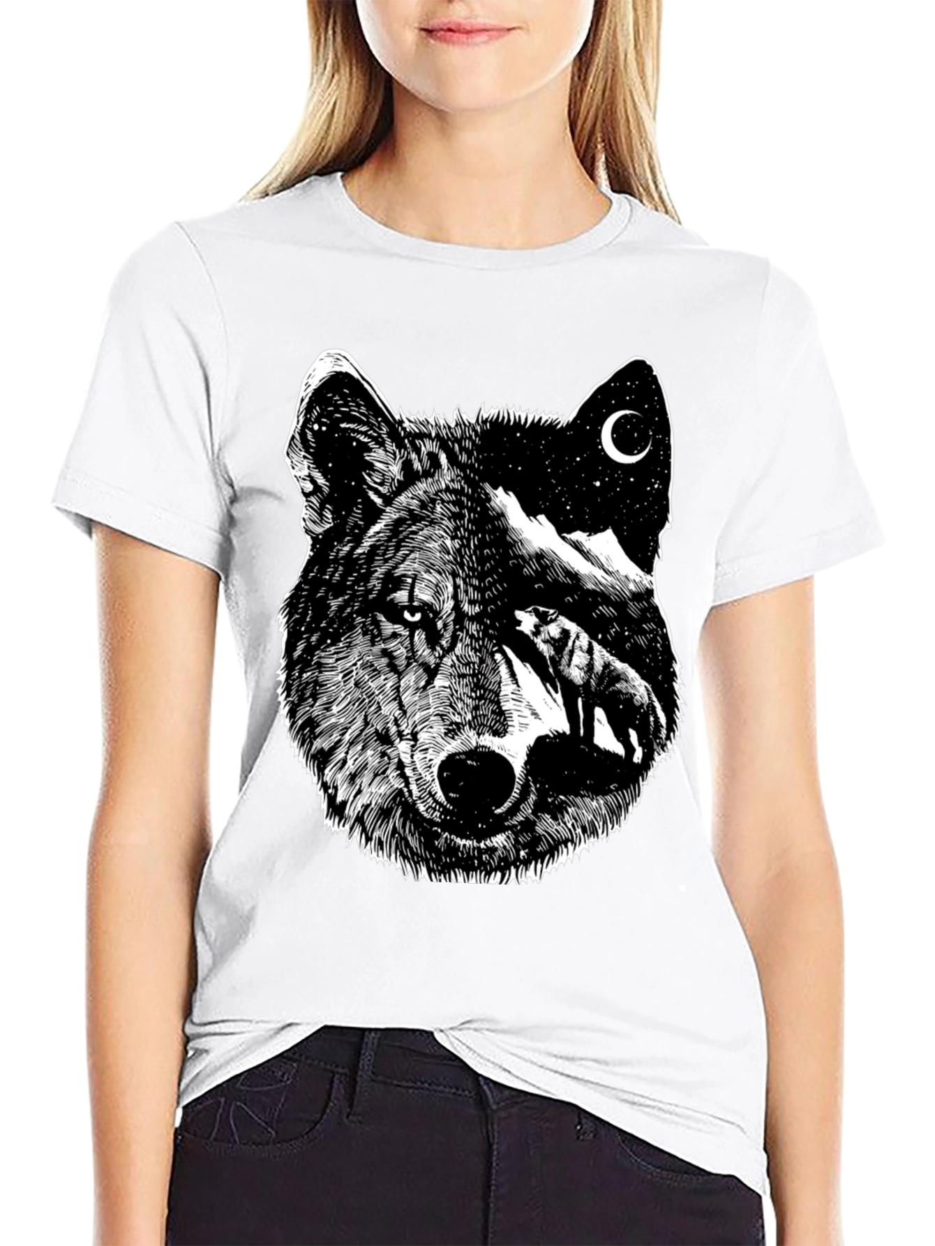 Black Wolf Moon Graphic Tee - Black view 9