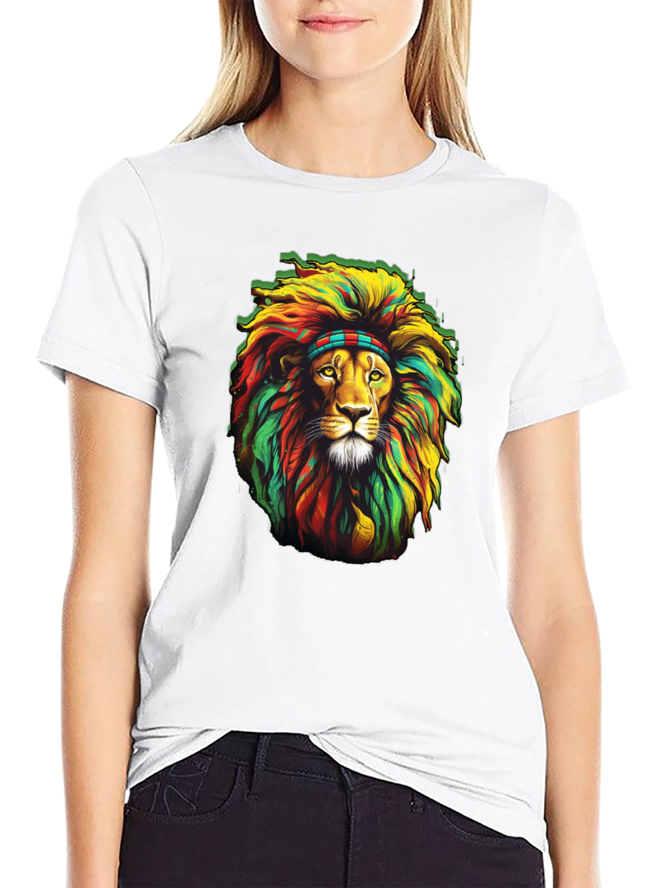 Black Rasta Lion Graphic T-Shirt - Black view 9