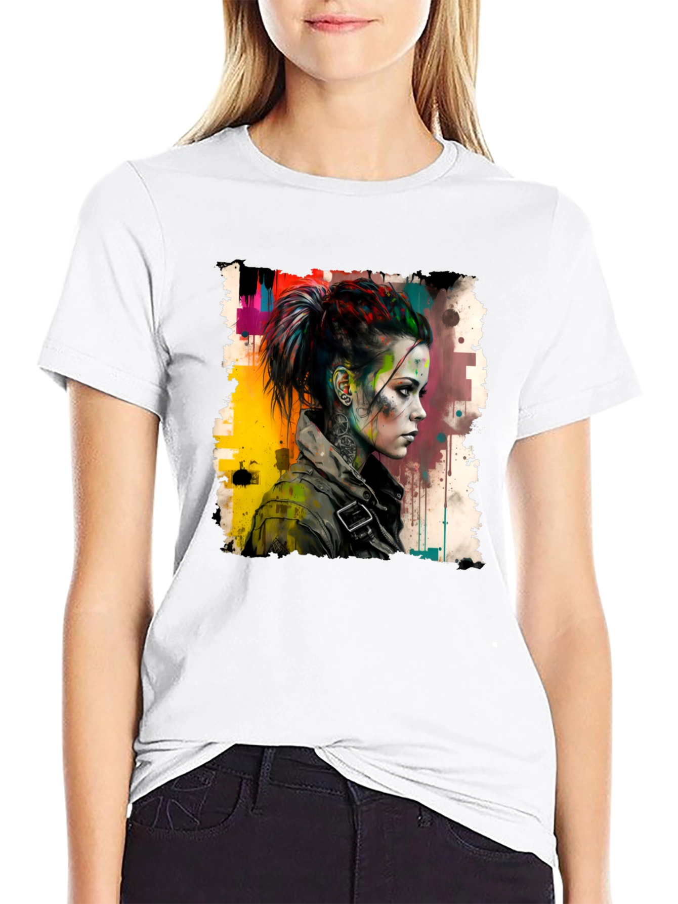 Black Edgy Watercolor Woman Graphic Tee view 9