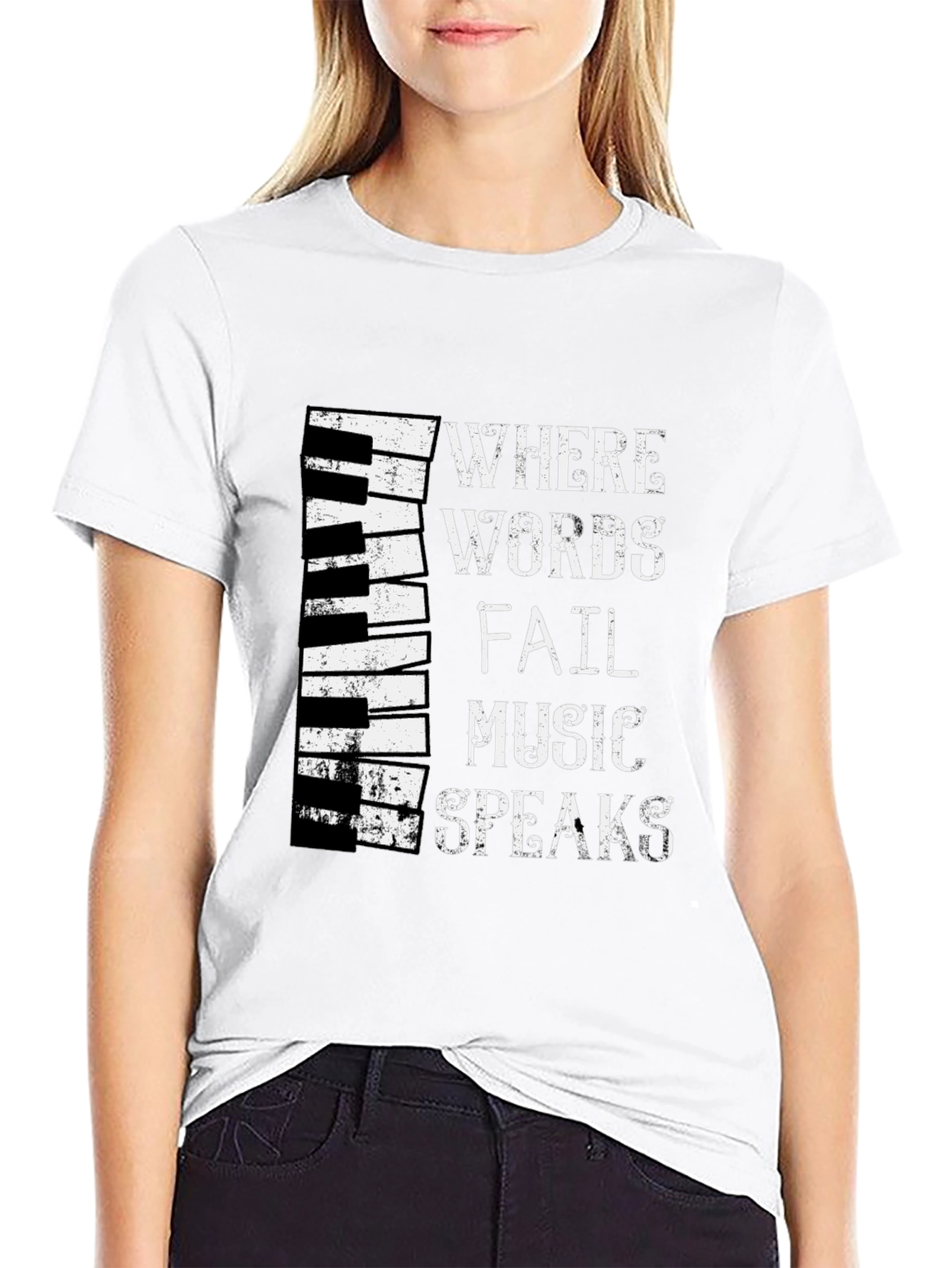 Black Music Speaks T-Shirt - Piano Keyboard Design view 9