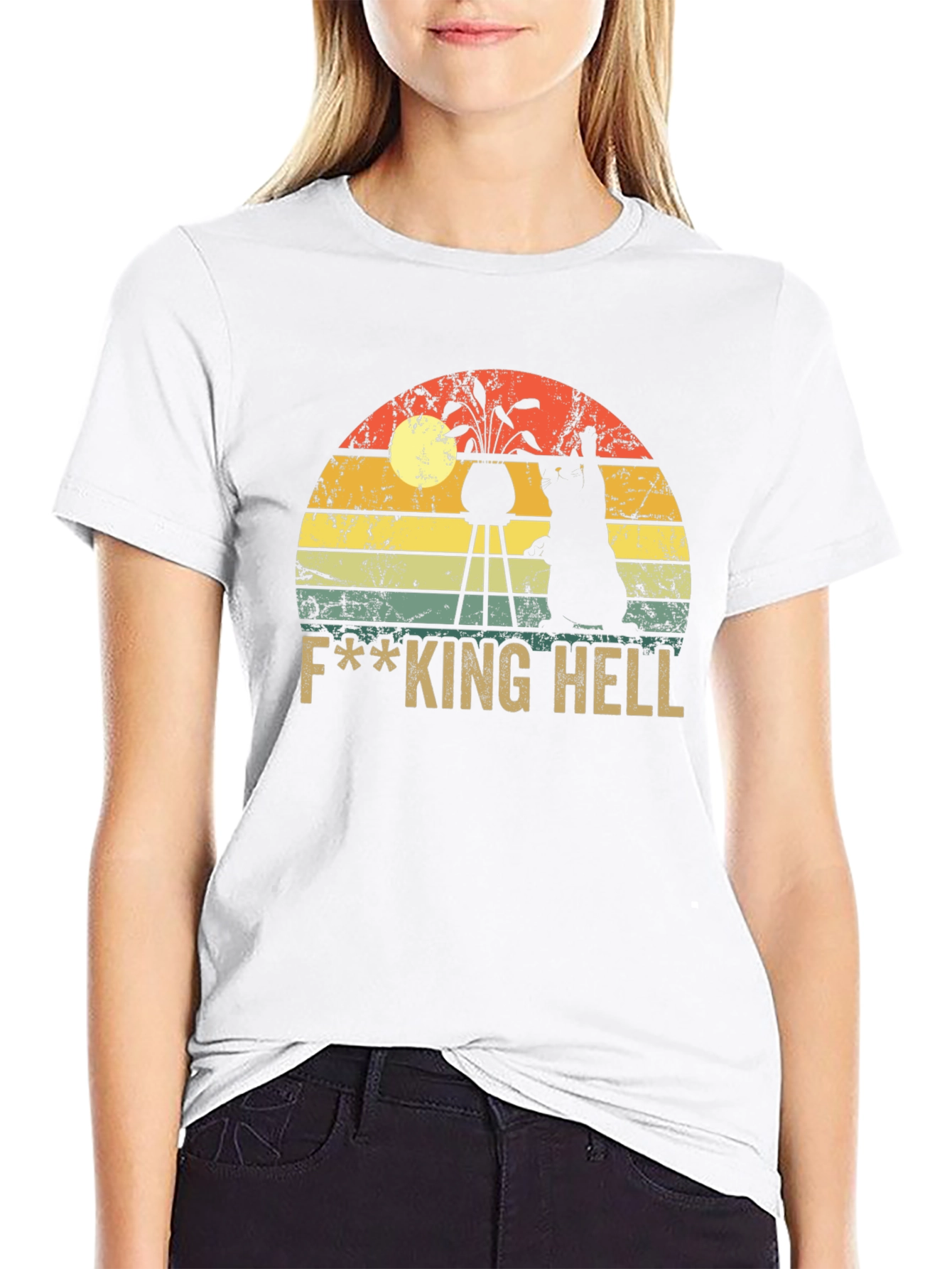 Black F***ing Hell Cat Graphic T-Shirt view 9