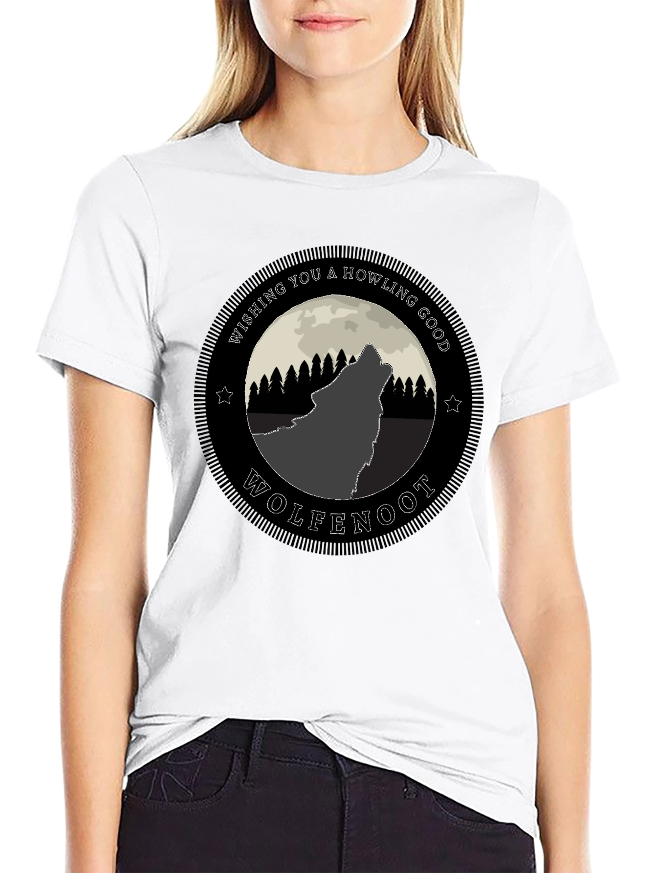 Black Wolfenoot Howling Good T-Shirt view 9