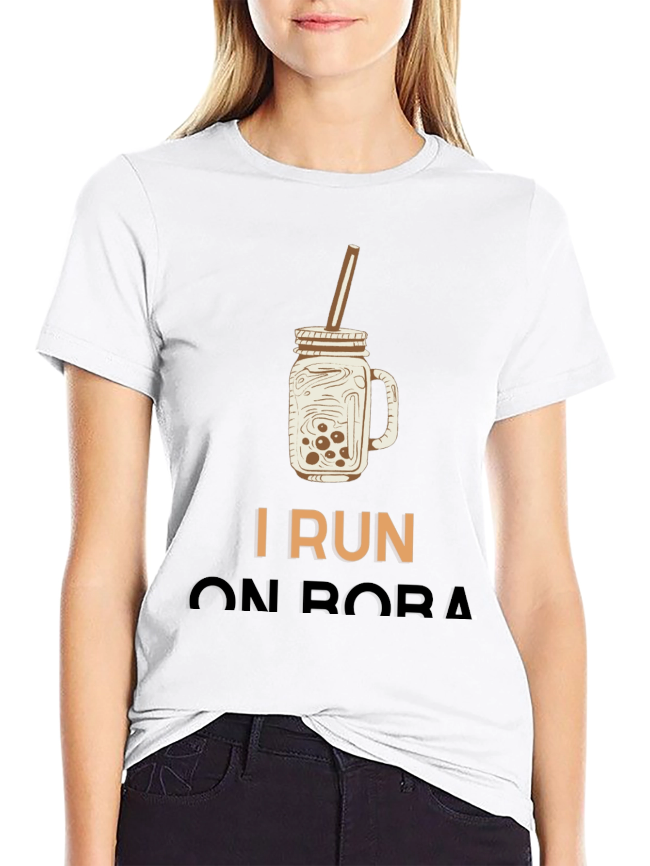 Black I Run On Boba T-Shirt view 9