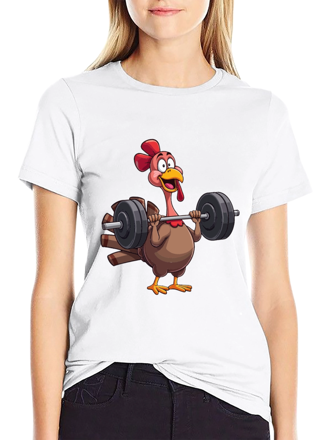 Black Funny Turkey Lifting Weights Black T-Shirt view 9