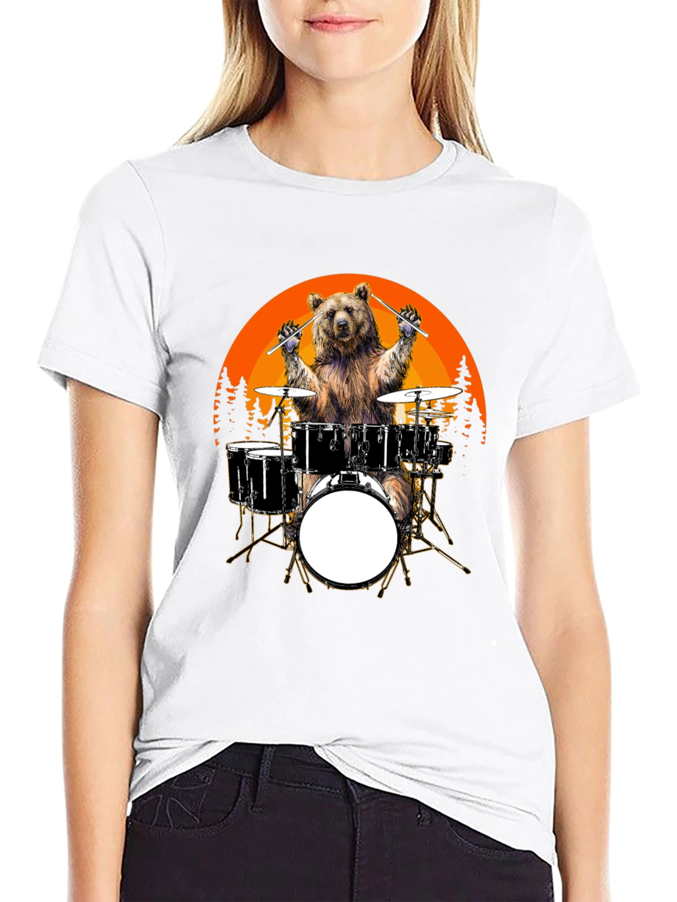 Black Bear Drummer T-Shirt - Sunset Design, Unique Graphic Tee view 9
