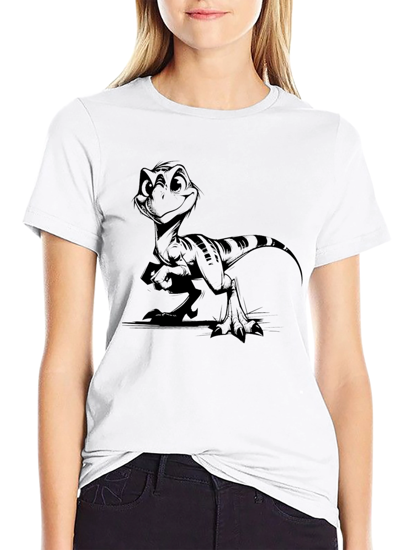 Black Cartoon Dinosaur Black T-Shirt view 9