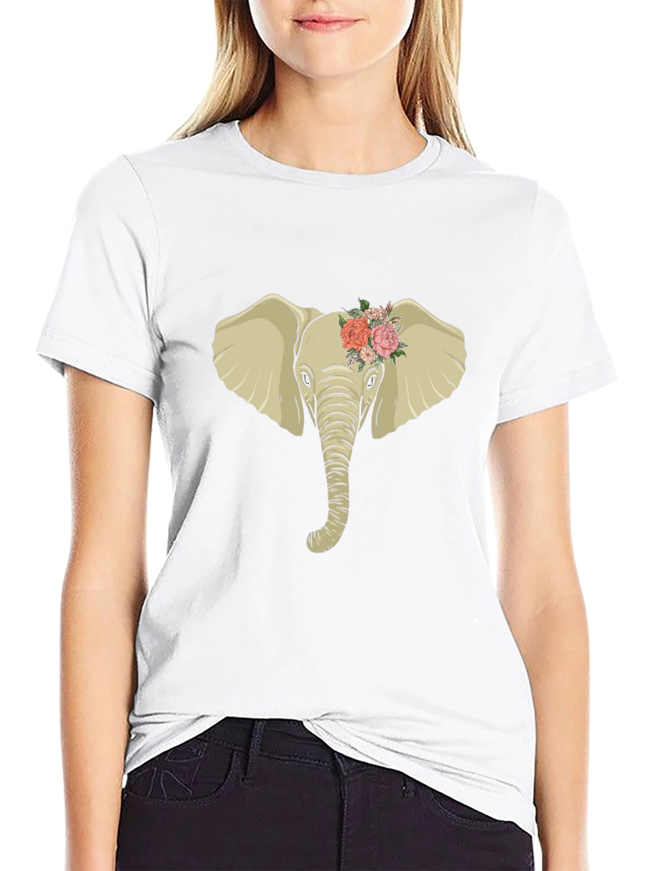 Black Elephant with Flowers Graphic Tee view 9