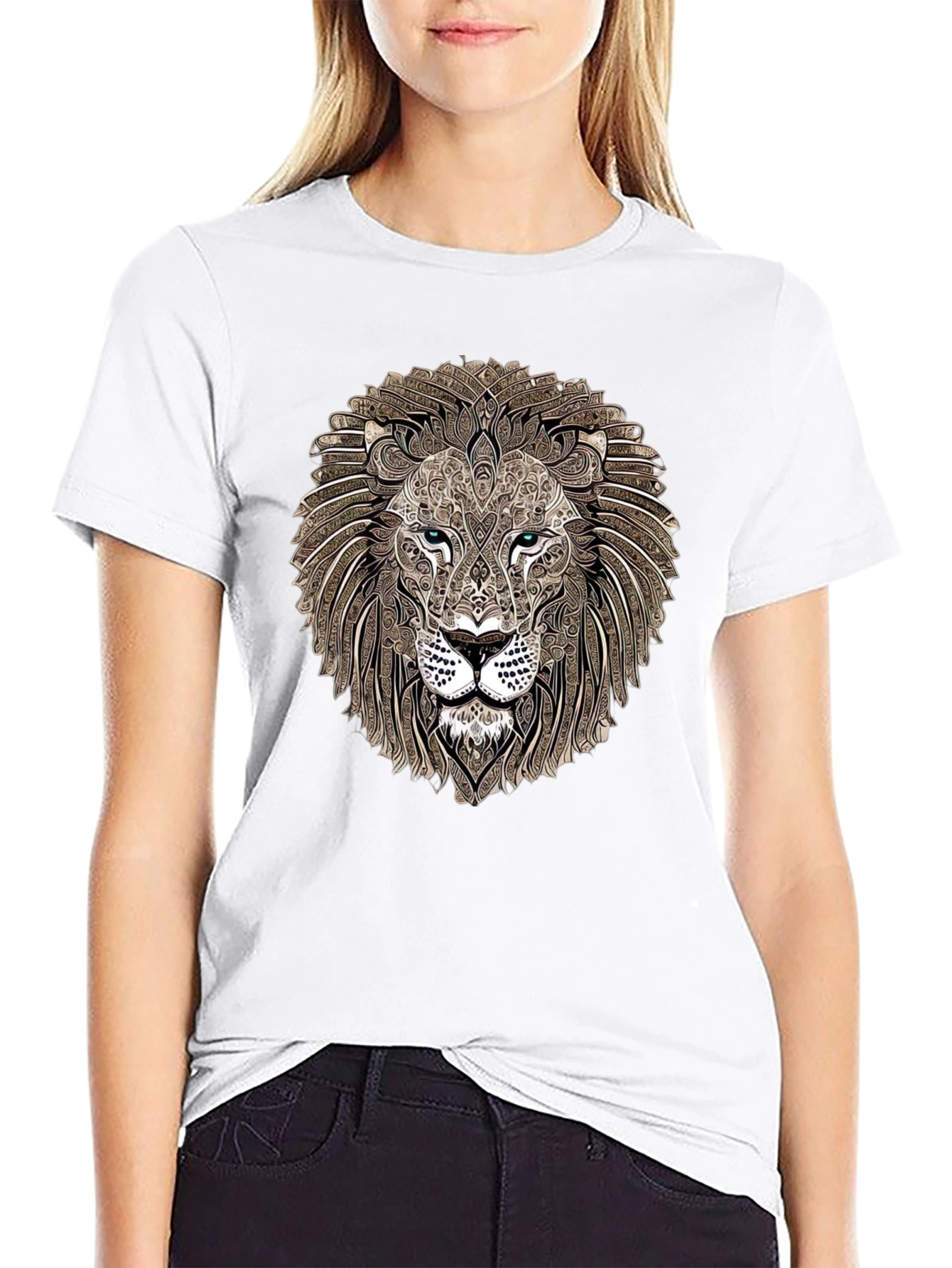 Black Lion Head Graphic Print T-Shirt view 9