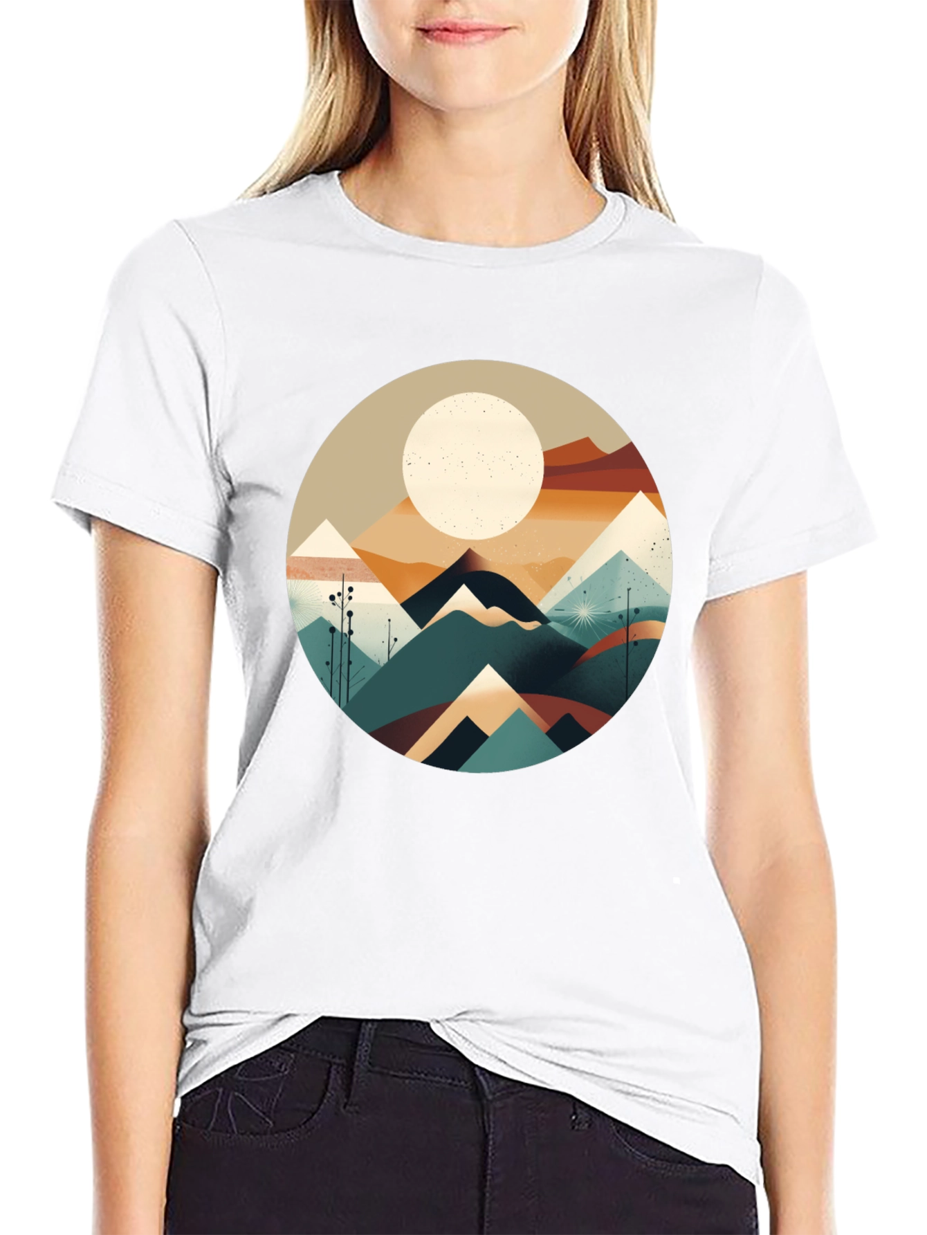 Black Geometric Mountain & Moon Graphic Tee - Black view 9