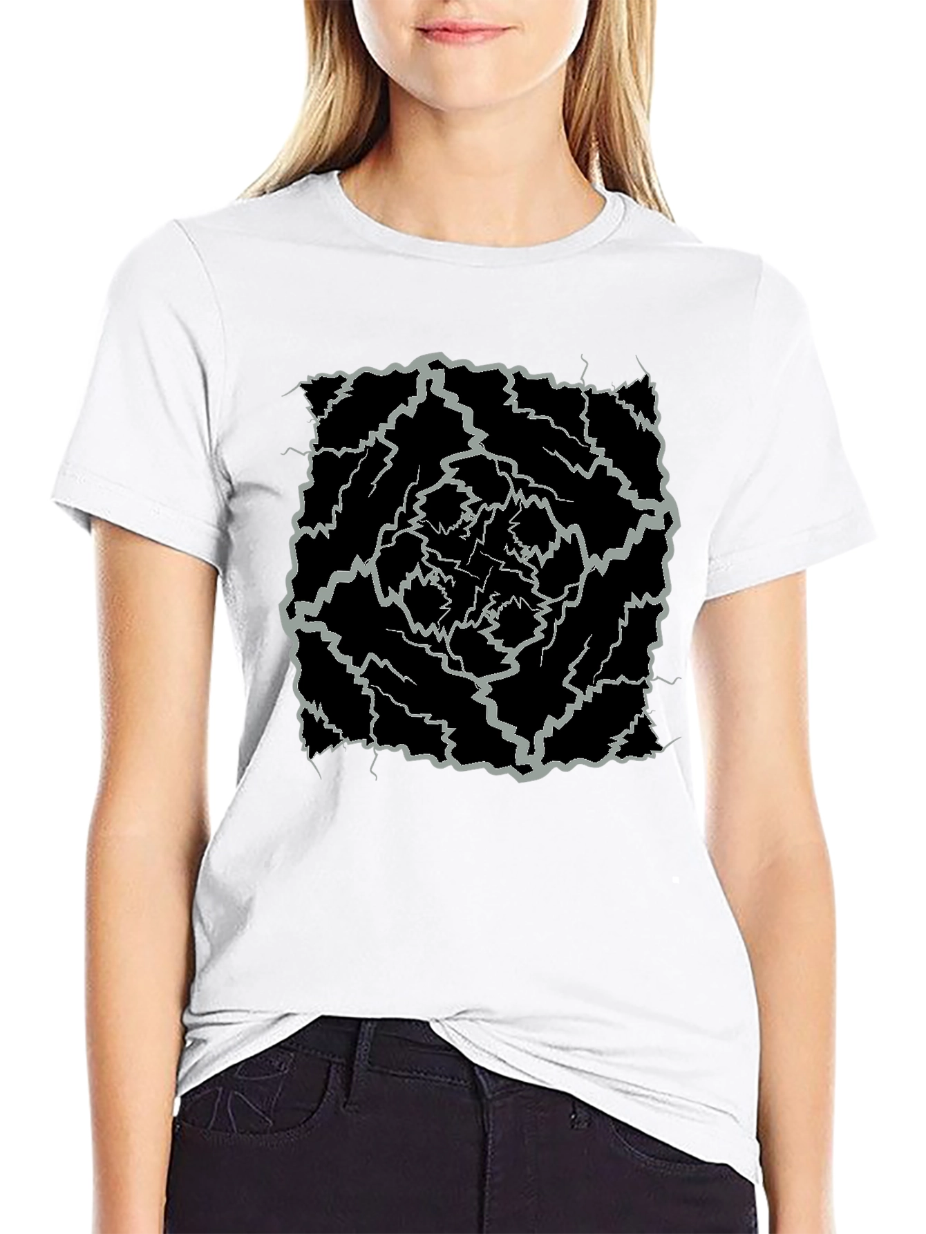 Black Abstract Lightning Bolt Graphic Black Tee view 9