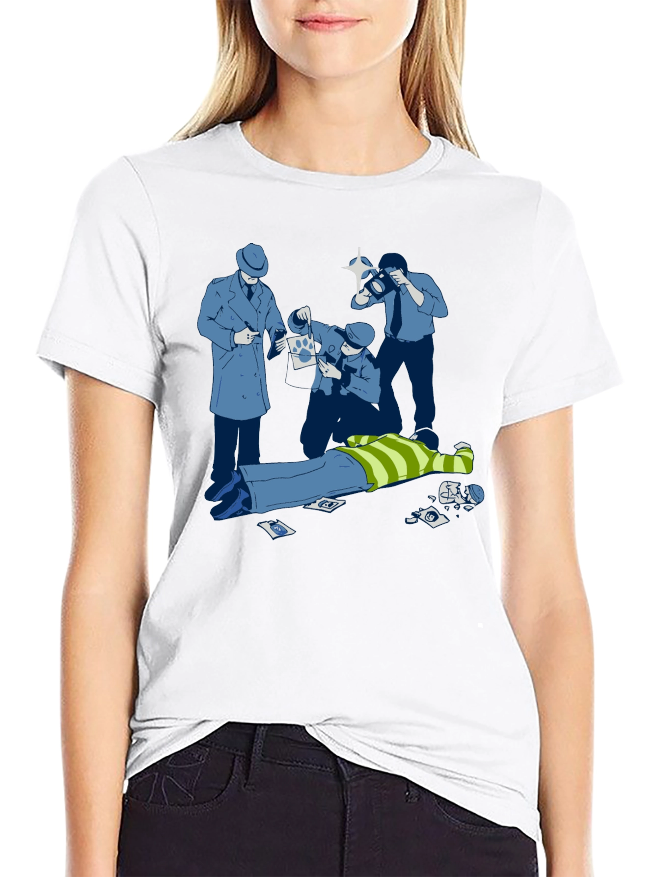 Black Cartoon Crime Scene Black T-Shirt view 9