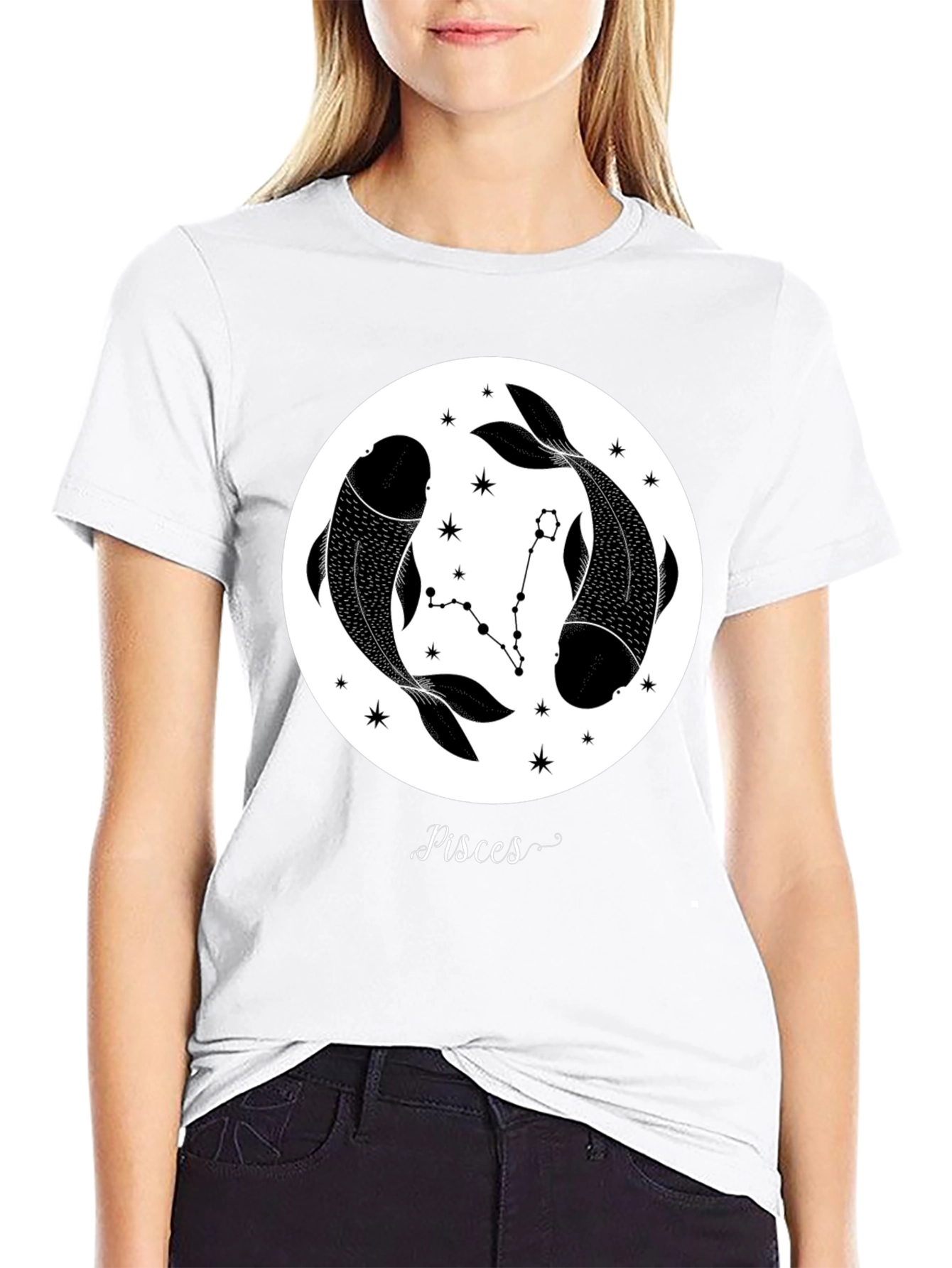 Black Pisces Zodiac Black Graphic Tee view 9