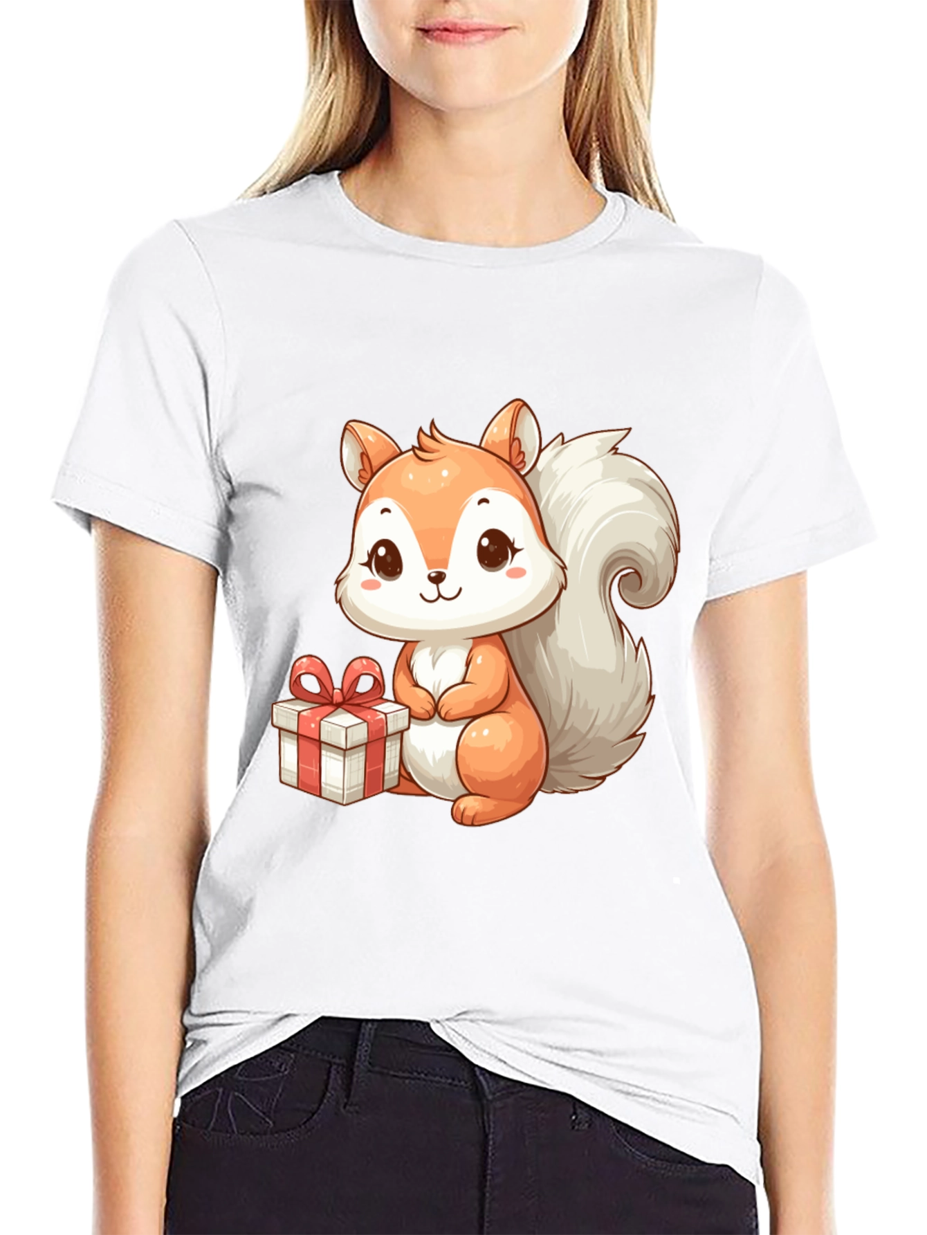 Black Cute Squirrel with Gift - Black T-Shirt view 9