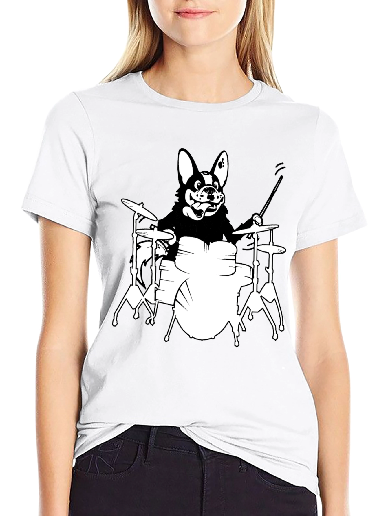 Black Dog Drummer Graphic T-Shirt - Black Unisex Tee view 9