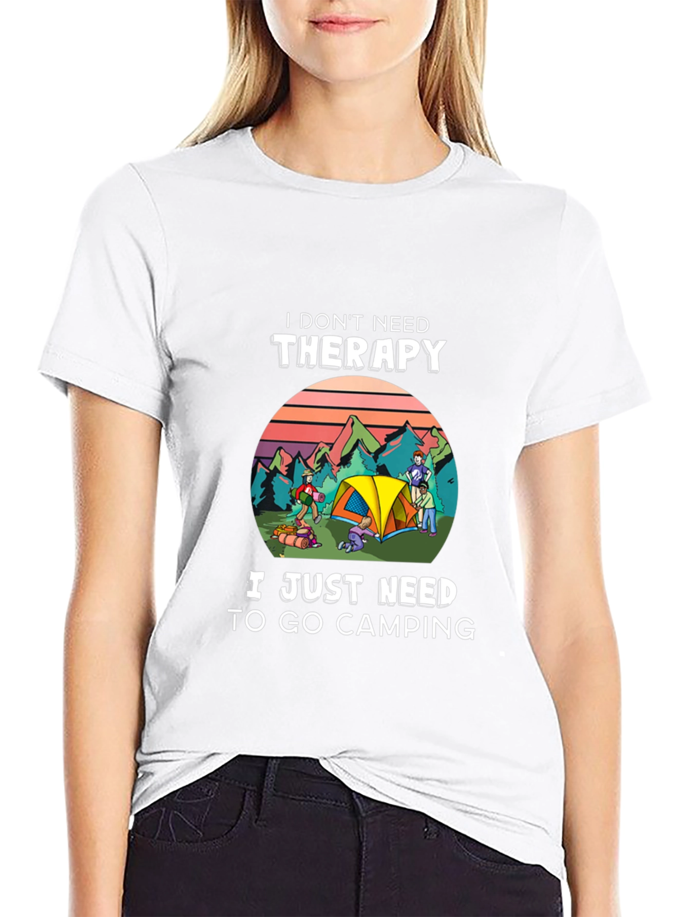 Black Camping Therapy T-Shirt - Nature Lover Tee view 9