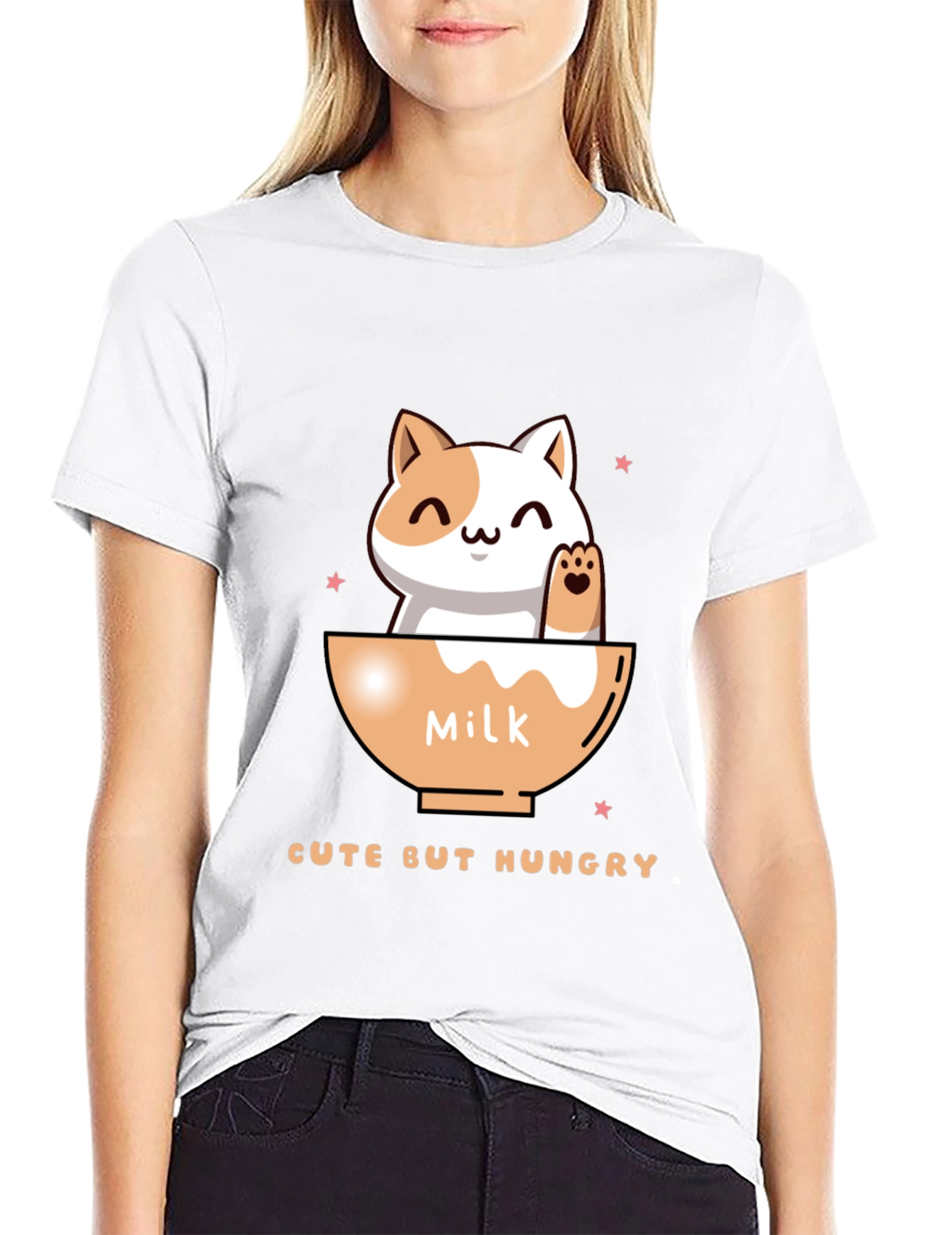 Black Cute But Hungry Cat Graphic Tee view 9