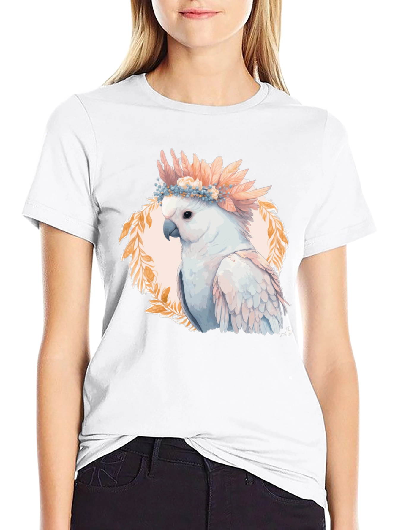 Black Cockatoo Flower Crown Graphic Tee view 9