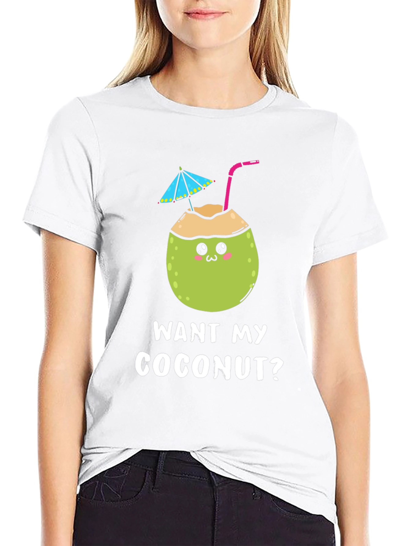 Black Want My Coconut? Novelty Graphic T-Shirt view 9